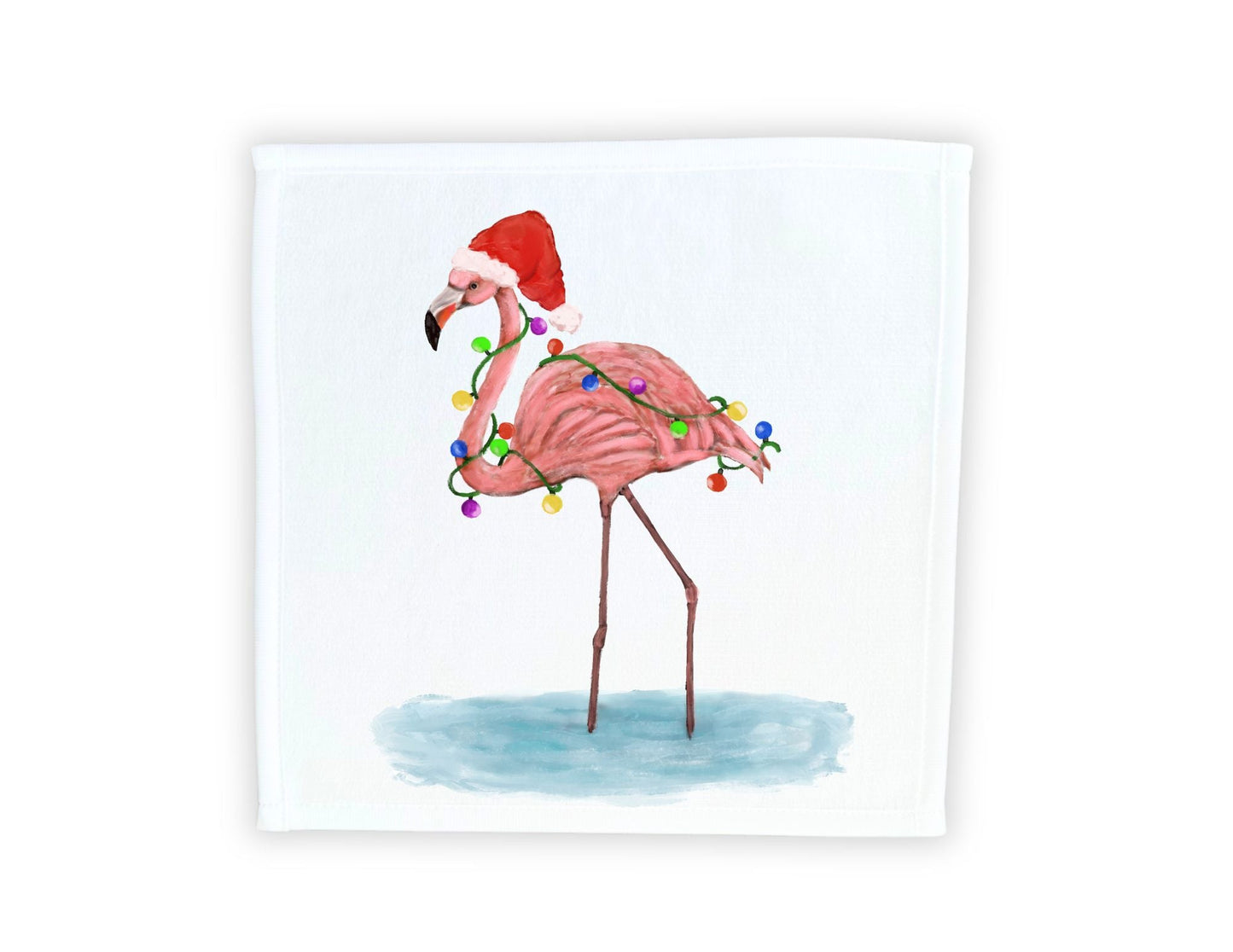 Holiday Flamingo Washcloth | "Festive Flamingo Glow" - MerikaArt