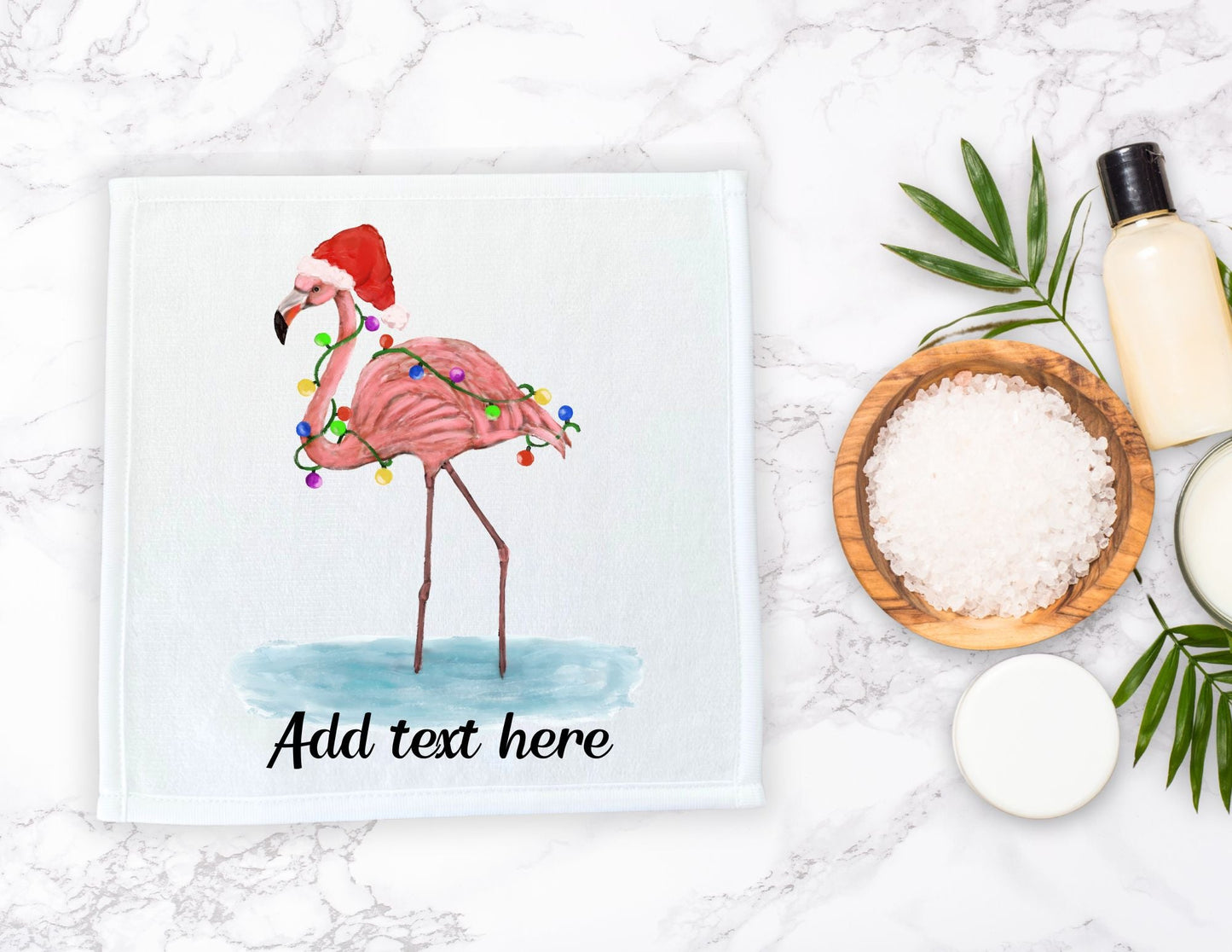 Holiday Flamingo Washcloth | "Festive Flamingo Glow" - MerikaArt