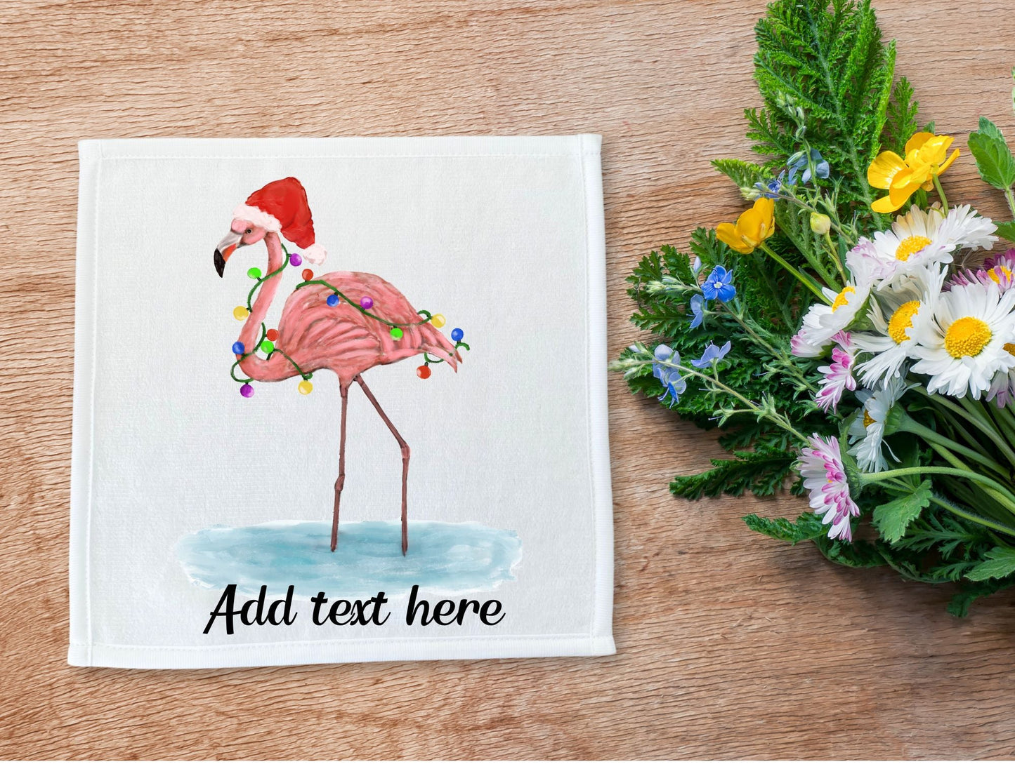 Holiday Flamingo Washcloth | "Festive Flamingo Glow" - MerikaArt