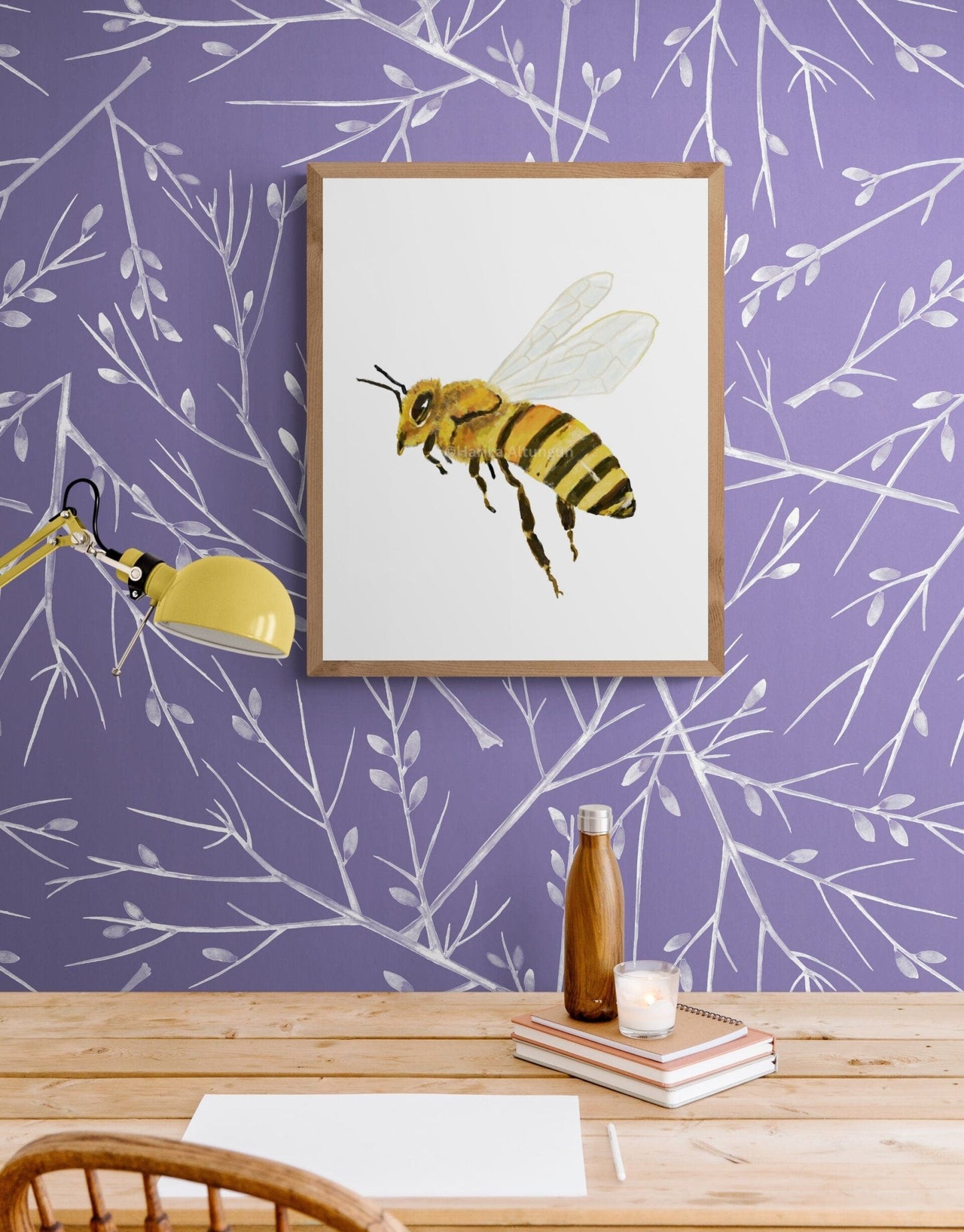 Honey Bee Print, Honeybee Portrait, Living Room Wall Art, Home Decor, Wildlife Illustration, Animal Lover Gift, Kitchen Wall Painting - MerikaArt