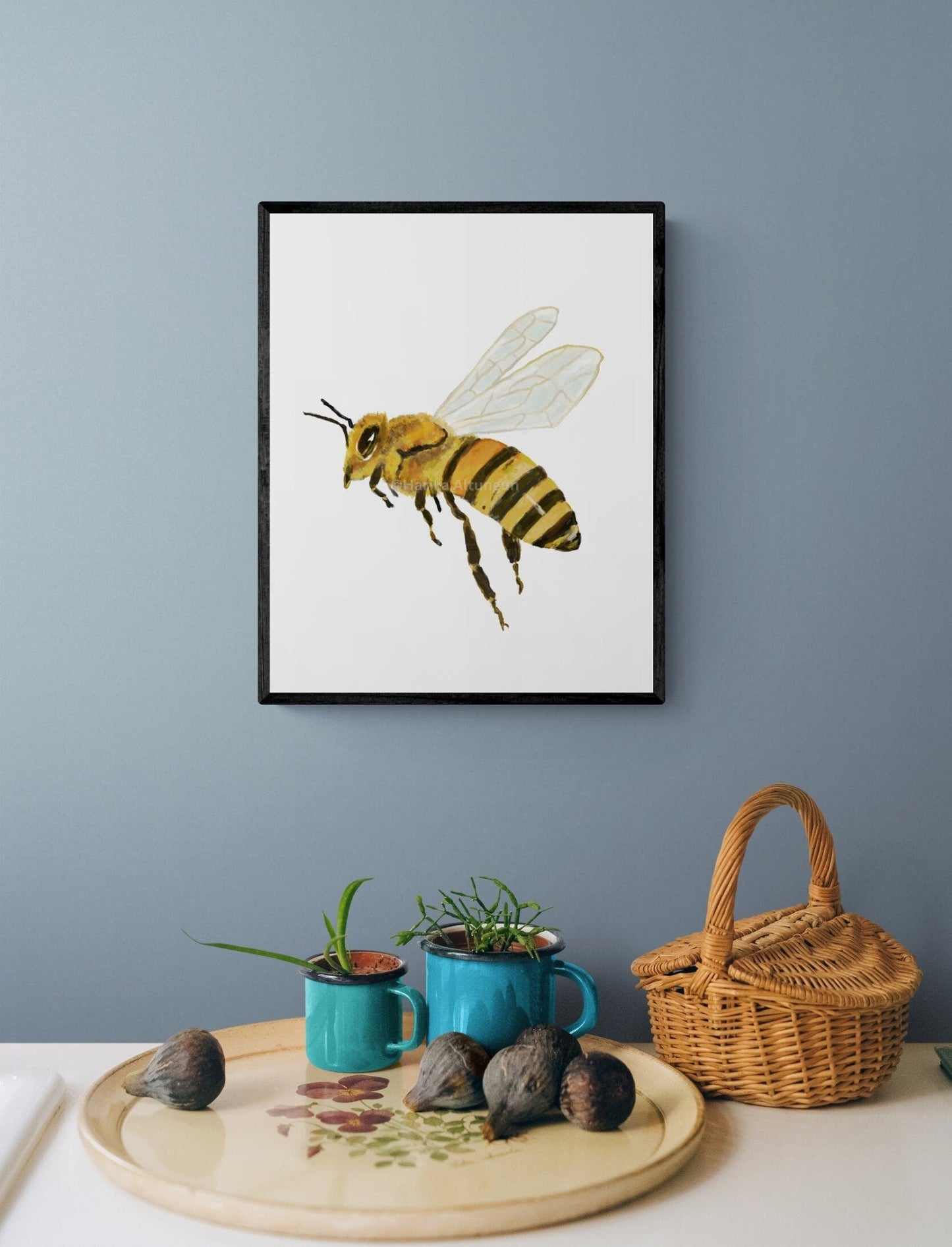 Honey Bee Print, Honeybee Portrait, Living Room Wall Art, Home Decor, Wildlife Illustration, Animal Lover Gift, Kitchen Wall Painting - MerikaArt