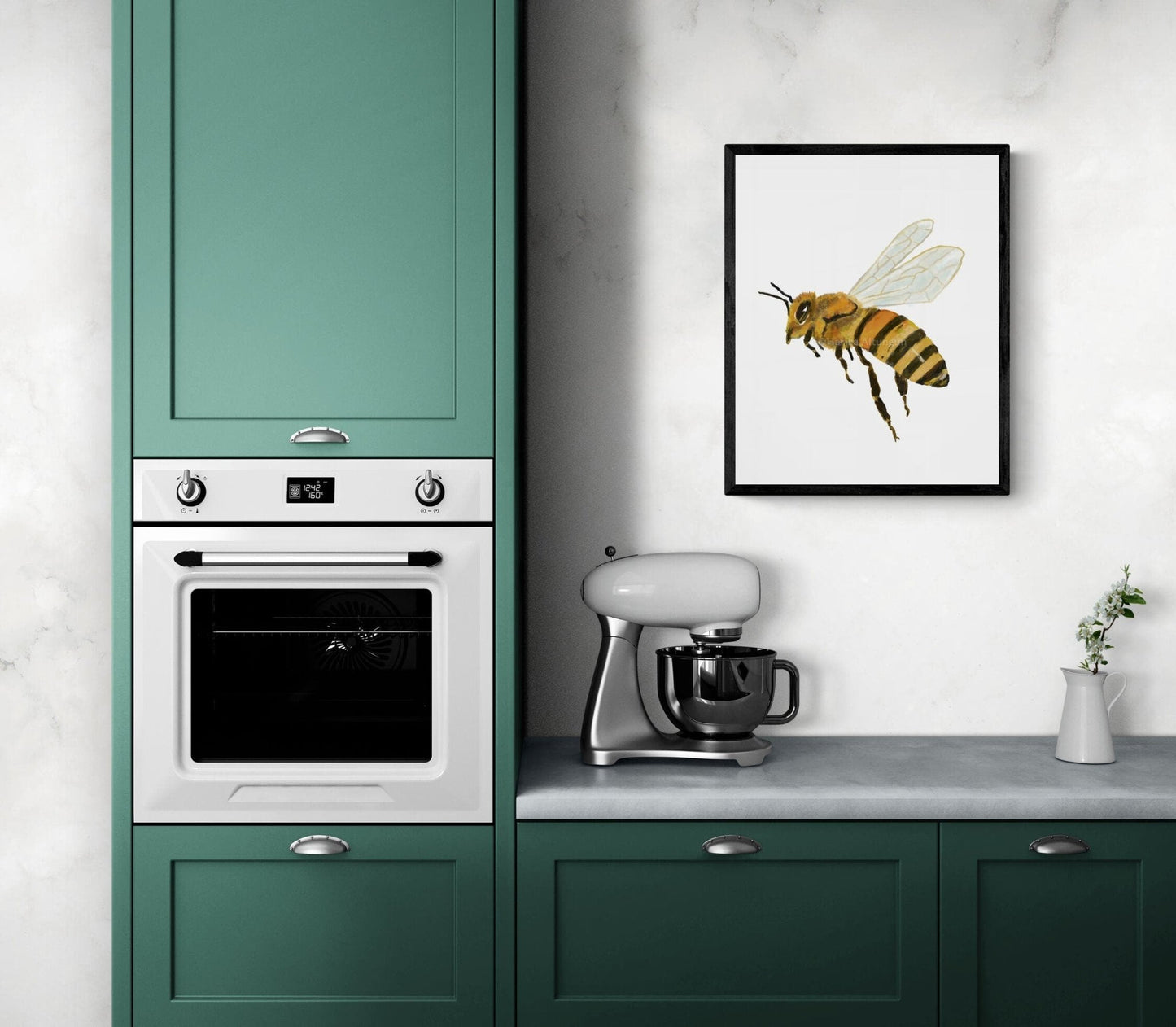 Honey Bee Print, Honeybee Portrait, Living Room Wall Art, Home Decor, Wildlife Illustration, Animal Lover Gift, Kitchen Wall Painting - MerikaArt