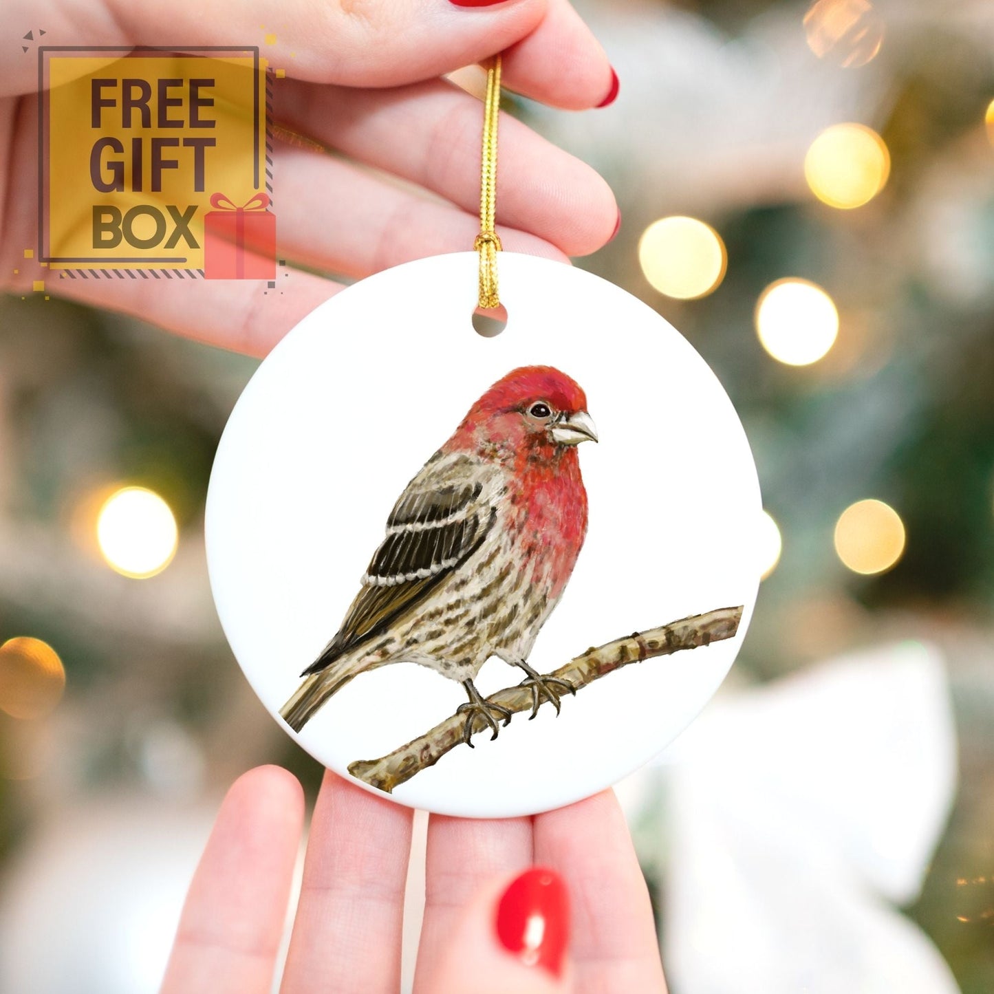 House Finch Ceramic Ornament - MerikaArt