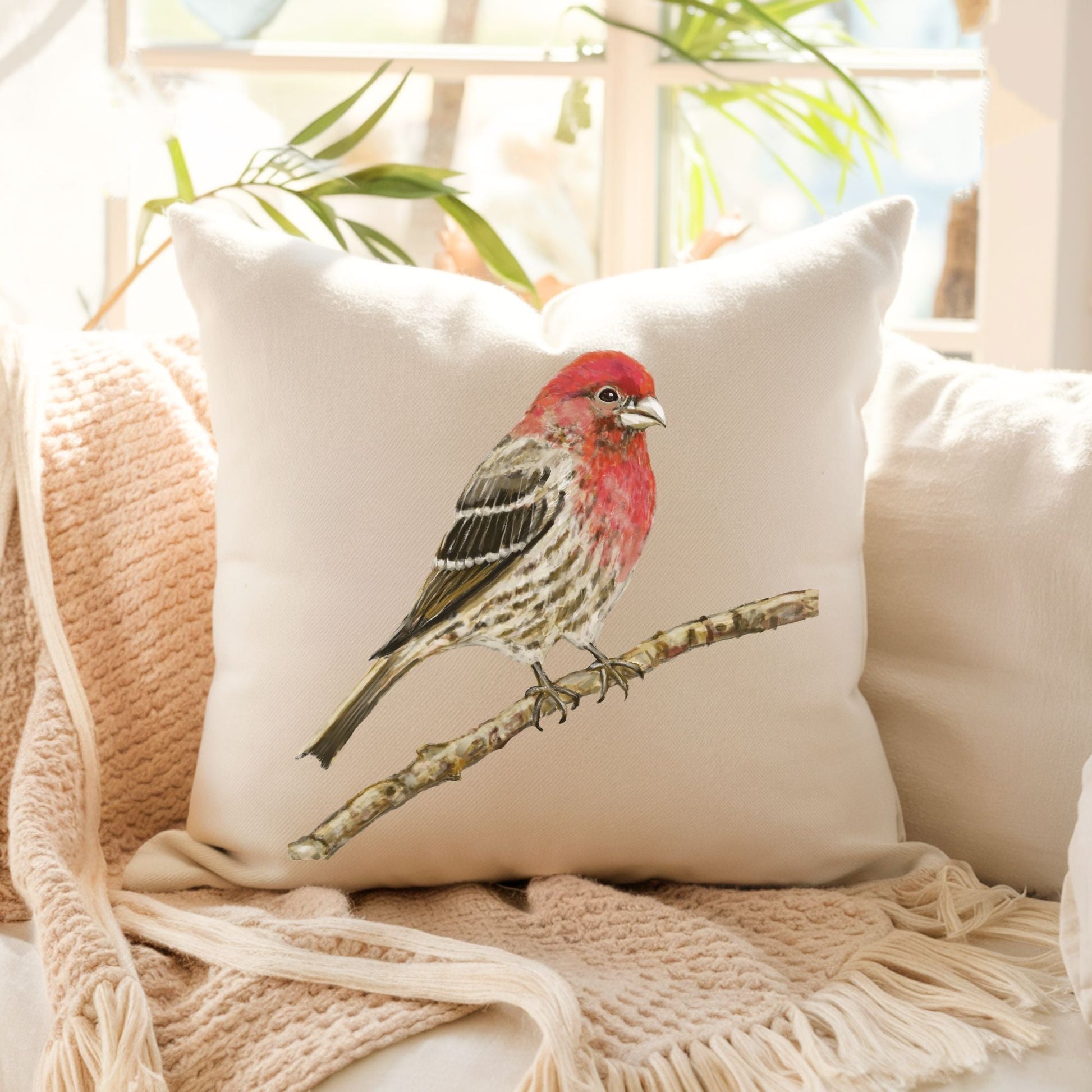 House Finch Pillow - MerikaArt