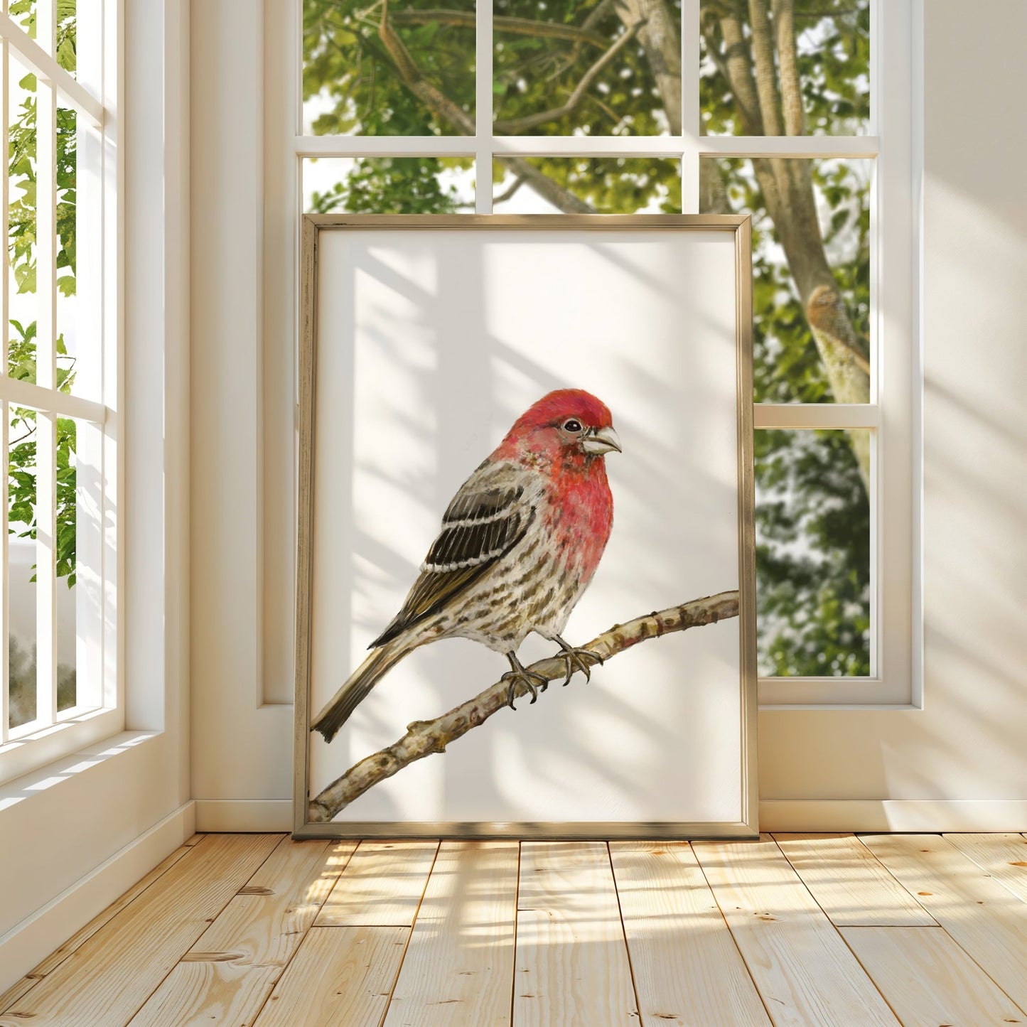 House Finch Wall Art Print – Red Songbird Illustration for Birdwatchers & Nature Decor - MerikaArt