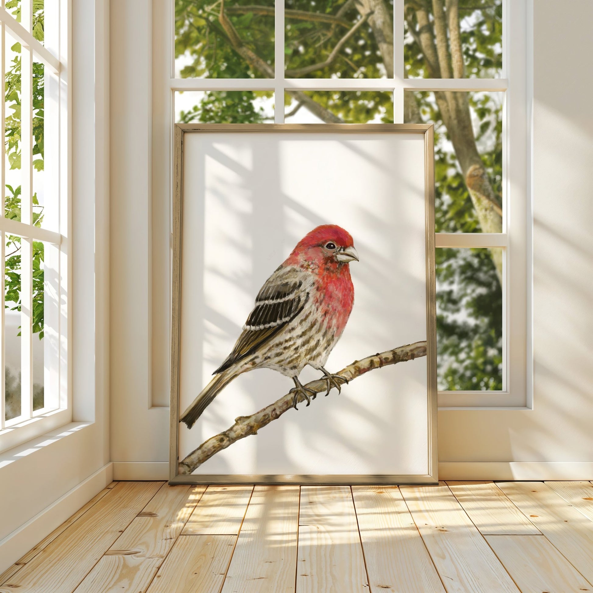 House Finch Wall Art Print – Red Songbird Illustration for Birdwatchers & Nature Decor - MerikaArt