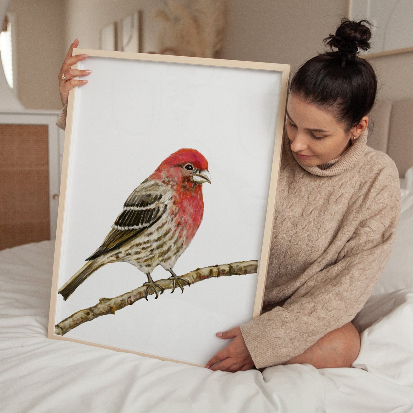 House Finch Wall Art Print – Red Songbird Illustration for Birdwatchers & Nature Decor - MerikaArt
