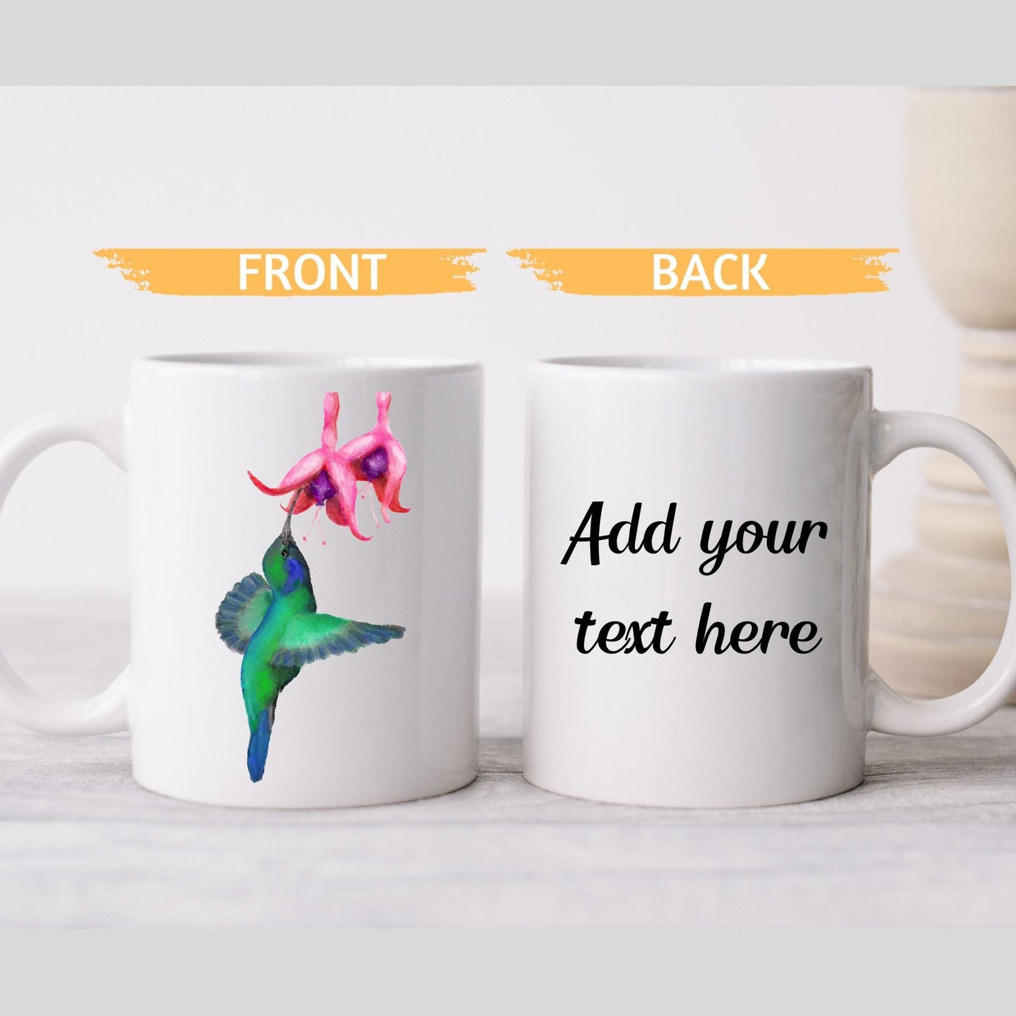 Hummingbird and Fuchsia Ceramic Coffee Mug - MerikaArt