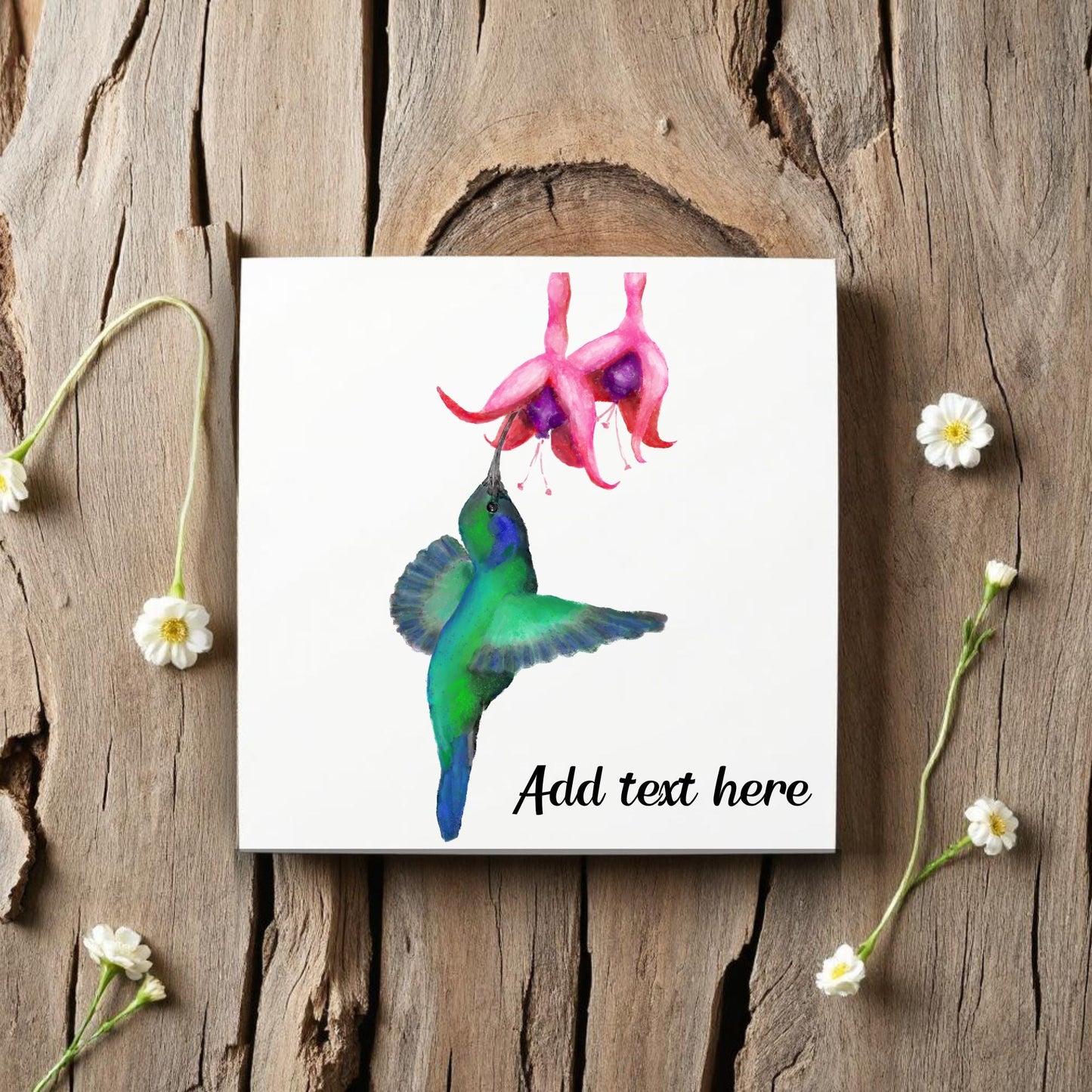 Hummingbird with Flower Ceramic Tile – Handcrafted Vibrant Bird Artwork - MerikaArt