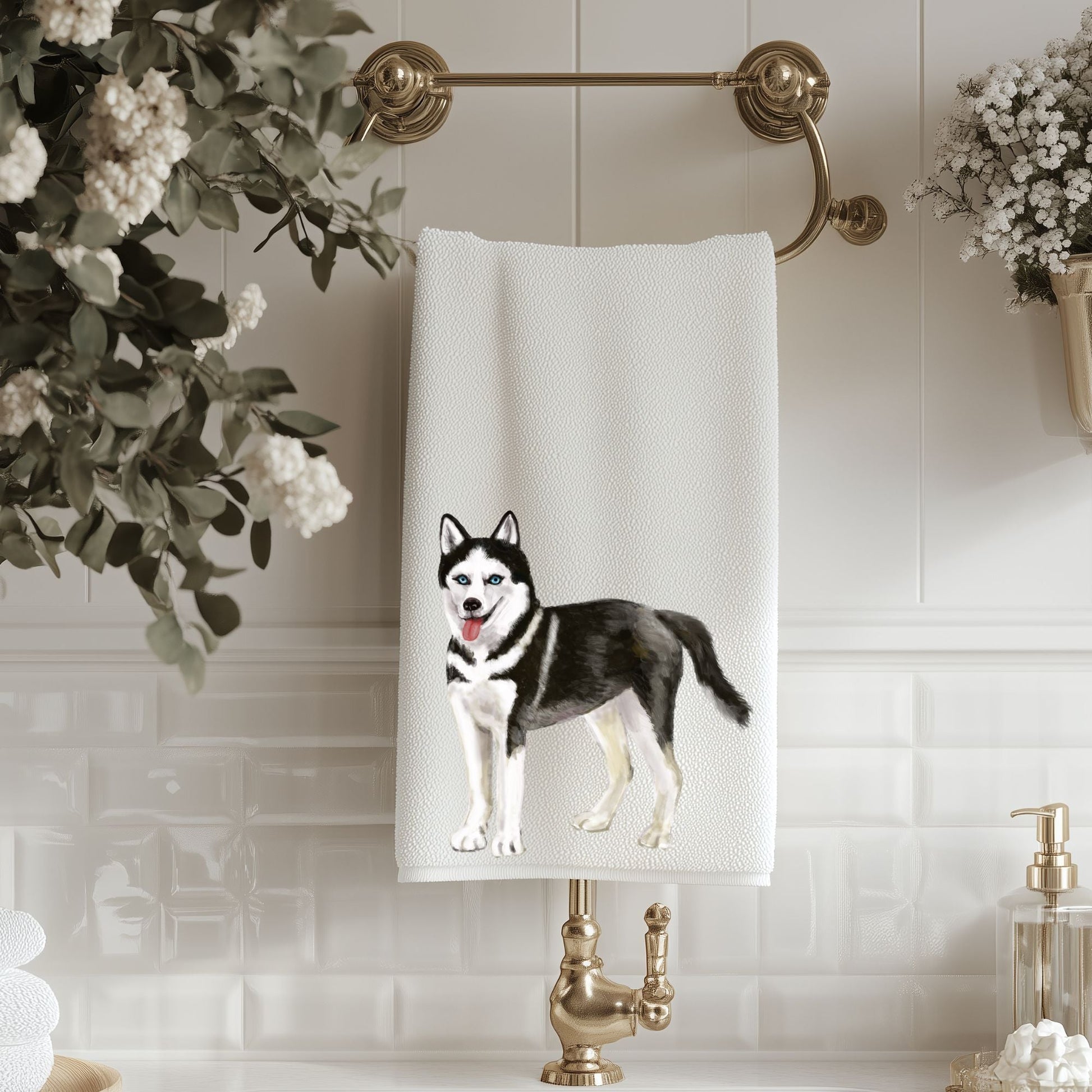 Husky Bathroom Towel - MerikaArt