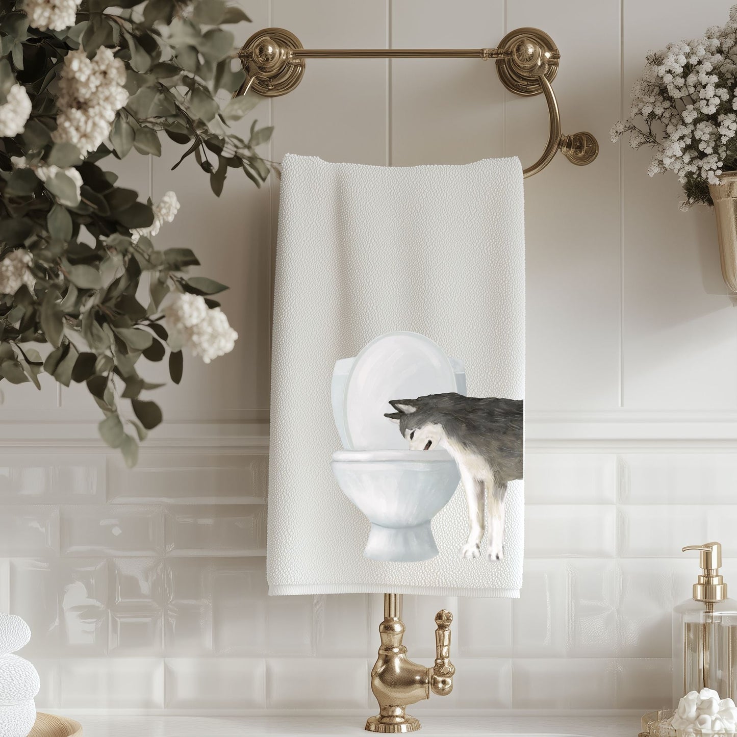 Husky Bathroom Towel - MerikaArt