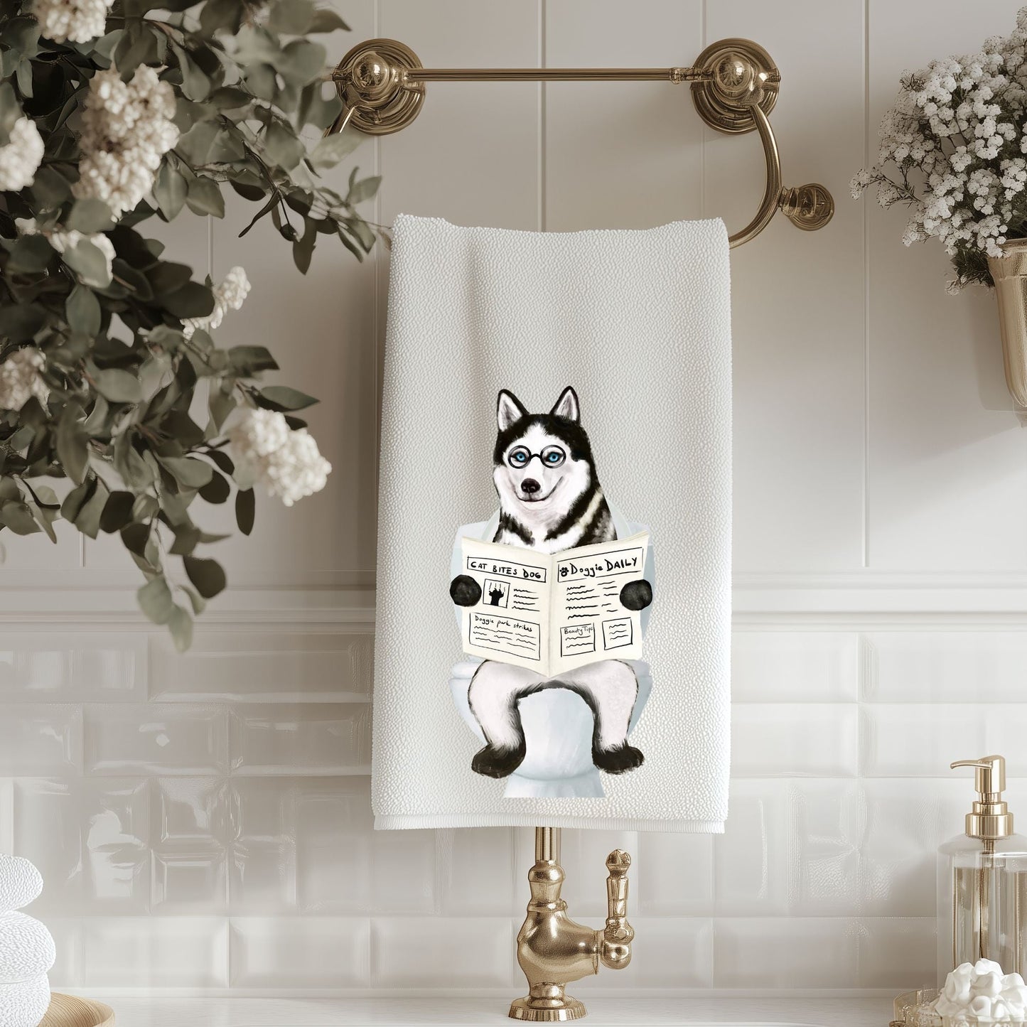 Husky Dog Bathroom Towel - MerikaArt