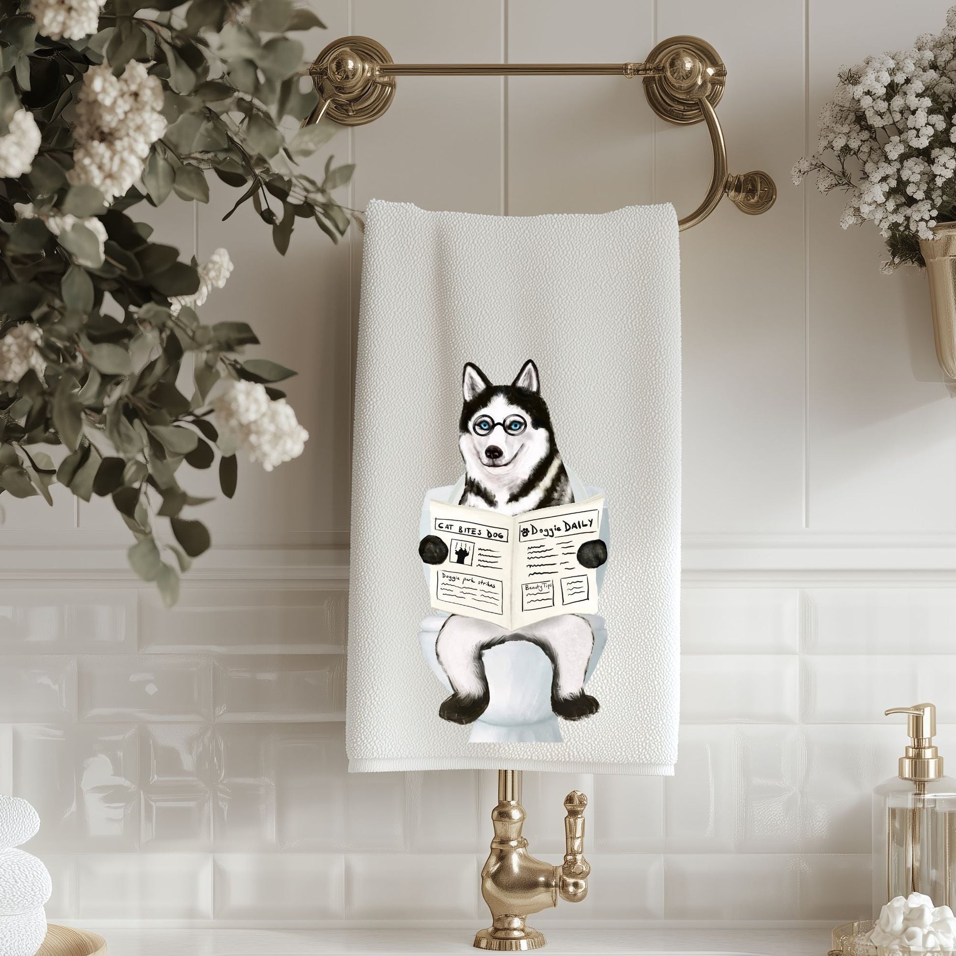 Husky Dog Bathroom Towel - MerikaArt