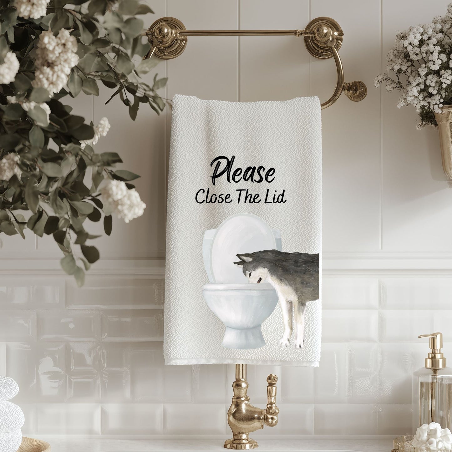 Husky Dog Bathroom Towel - MerikaArt