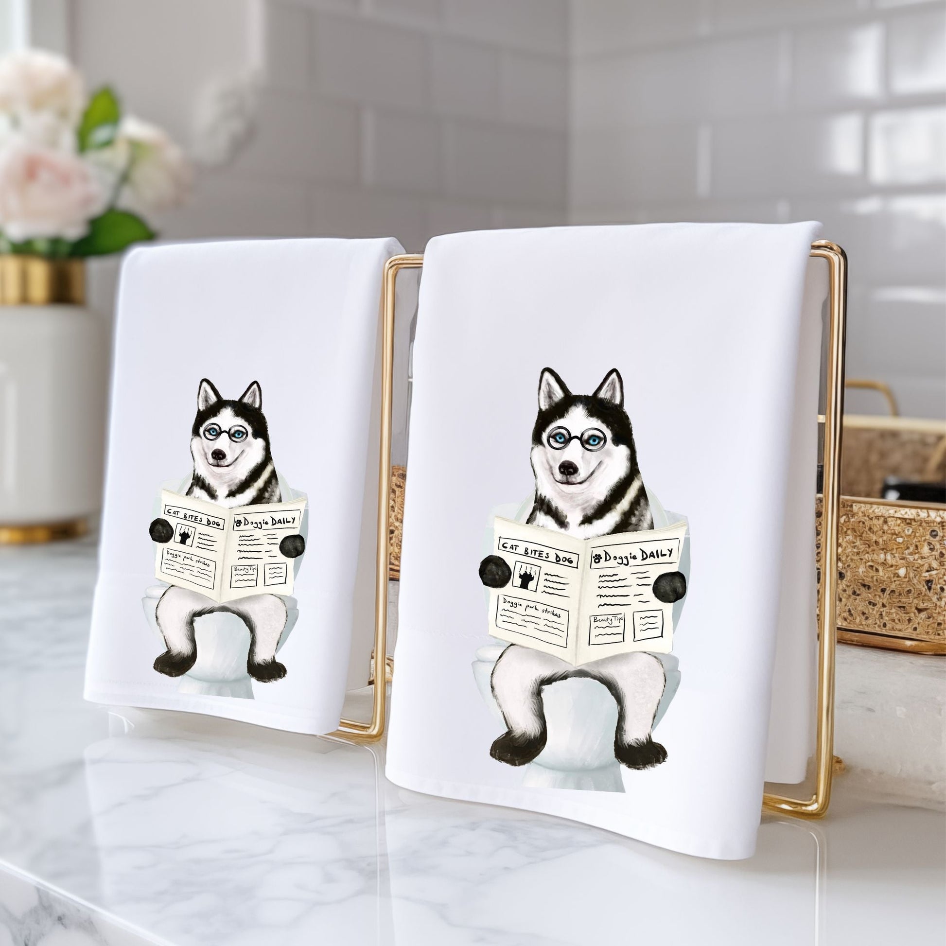 Husky Dog Bathroom Towel - MerikaArt