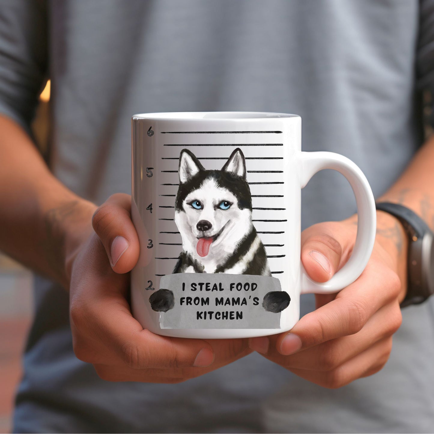 Husky Dog Mugshot Mug - MerikaArt