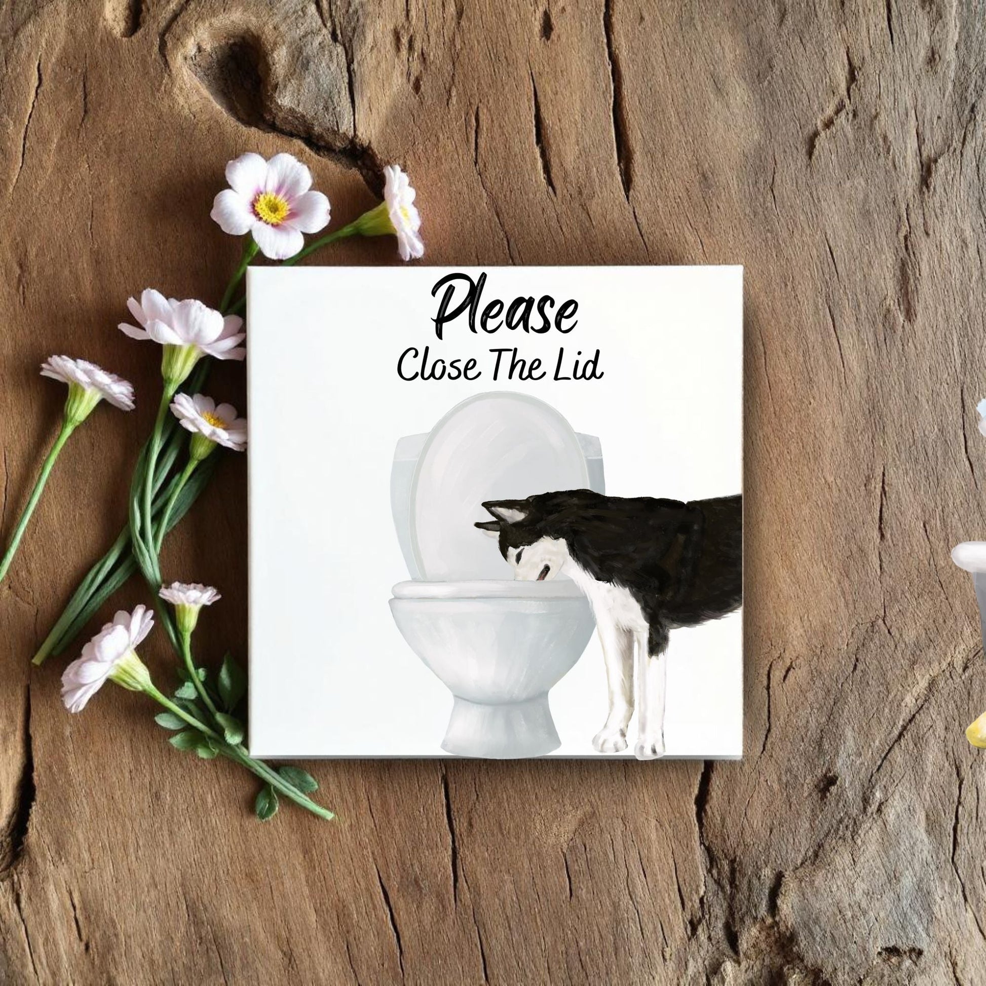 Husky Please Close The Lid Ceramic Tile - MerikaArt