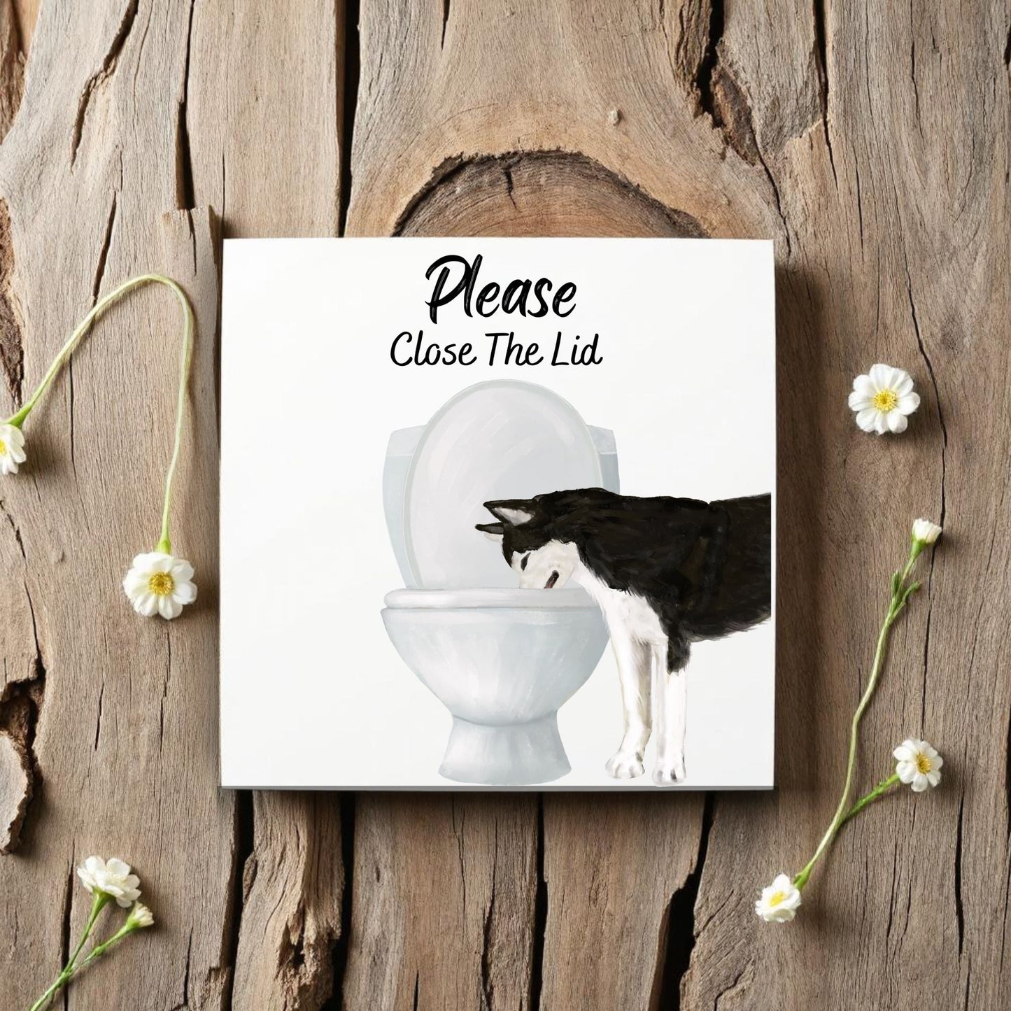 Husky Please Close The Lid Ceramic Tile - MerikaArt