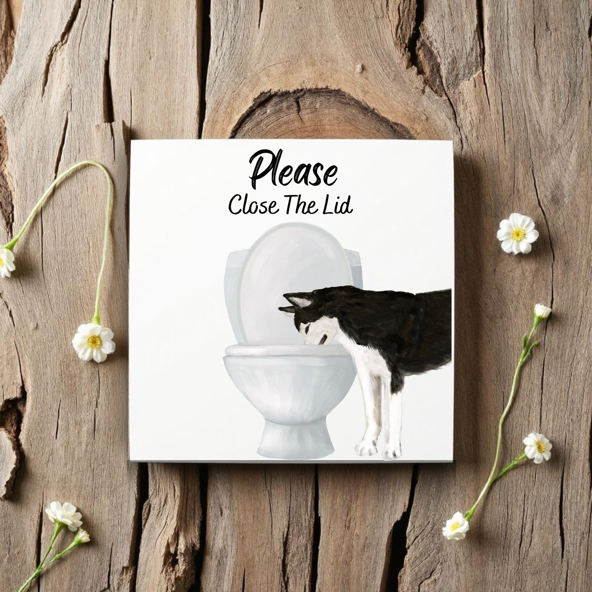 Husky Please Close The Lid Ceramic Tile - MerikaArt