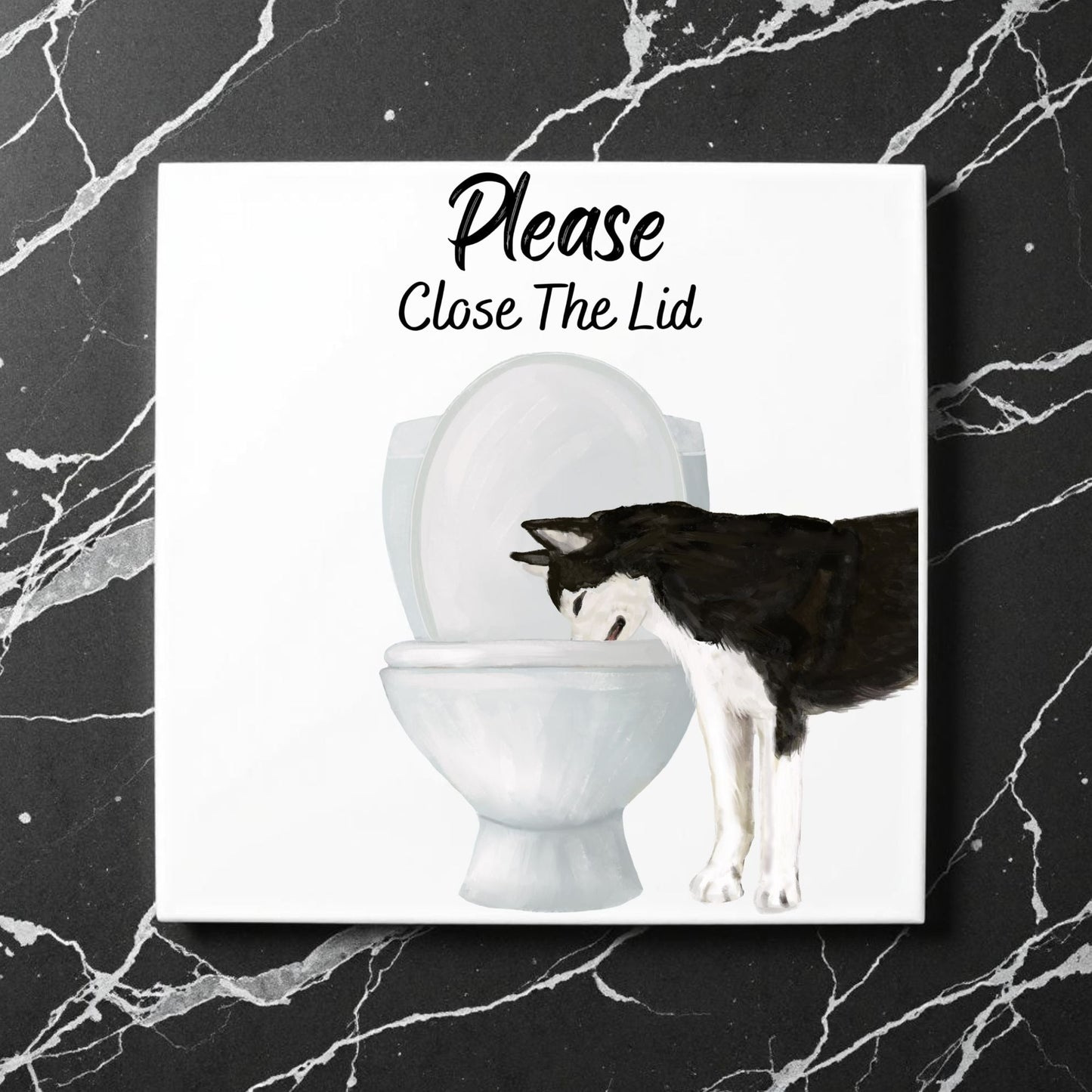 Husky Please Close The Lid Ceramic Tile - MerikaArt