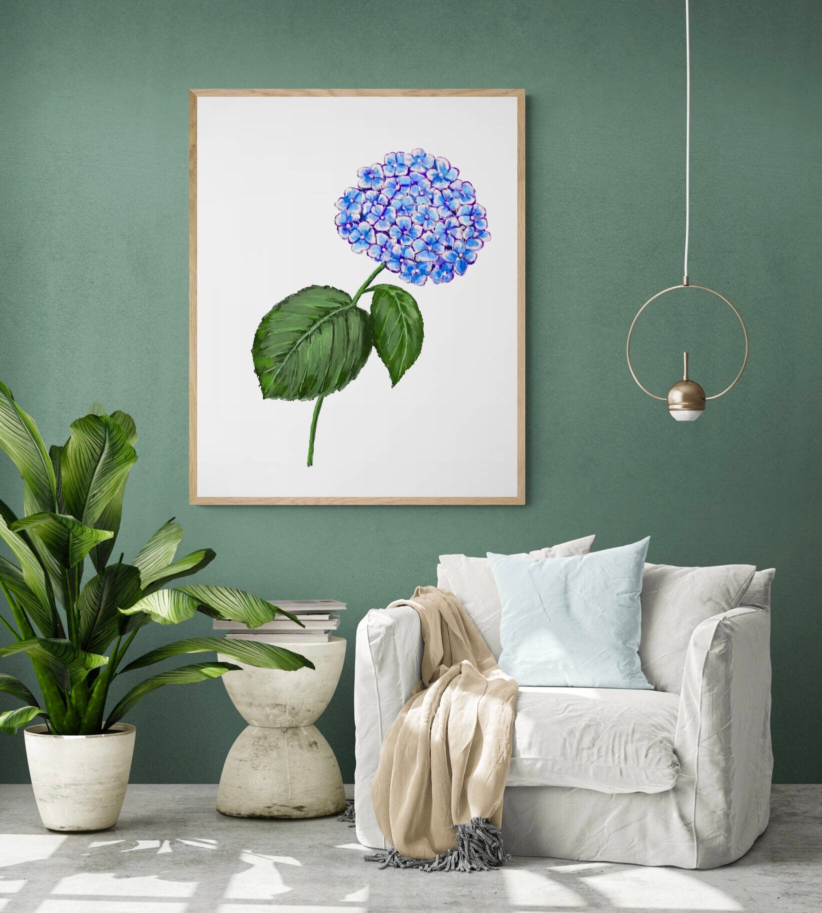 Hydrangea Art Print, Flower Wall Art, Kitchen Wall Hanging, Dining Room Decor, Blue Flower Painting Illustration, Farmhouse Wall Decor - MerikaArt