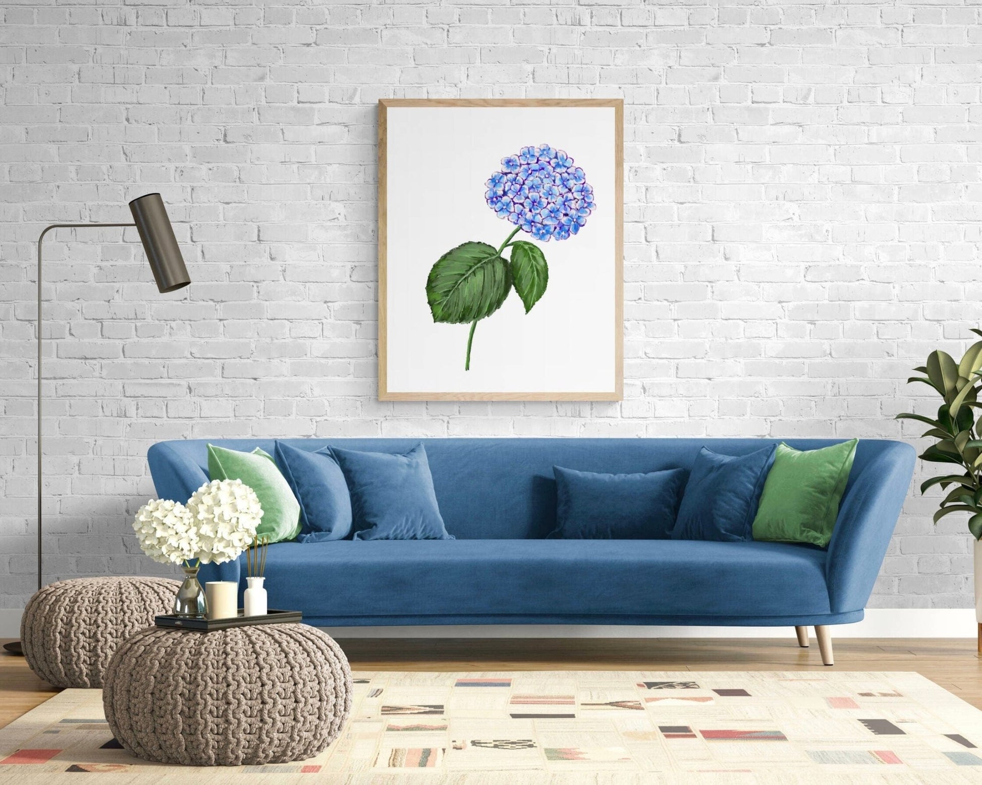 Hydrangea Art Print, Flower Wall Art, Kitchen Wall Hanging, Dining Room Decor, Blue Flower Painting Illustration, Farmhouse Wall Decor - MerikaArt