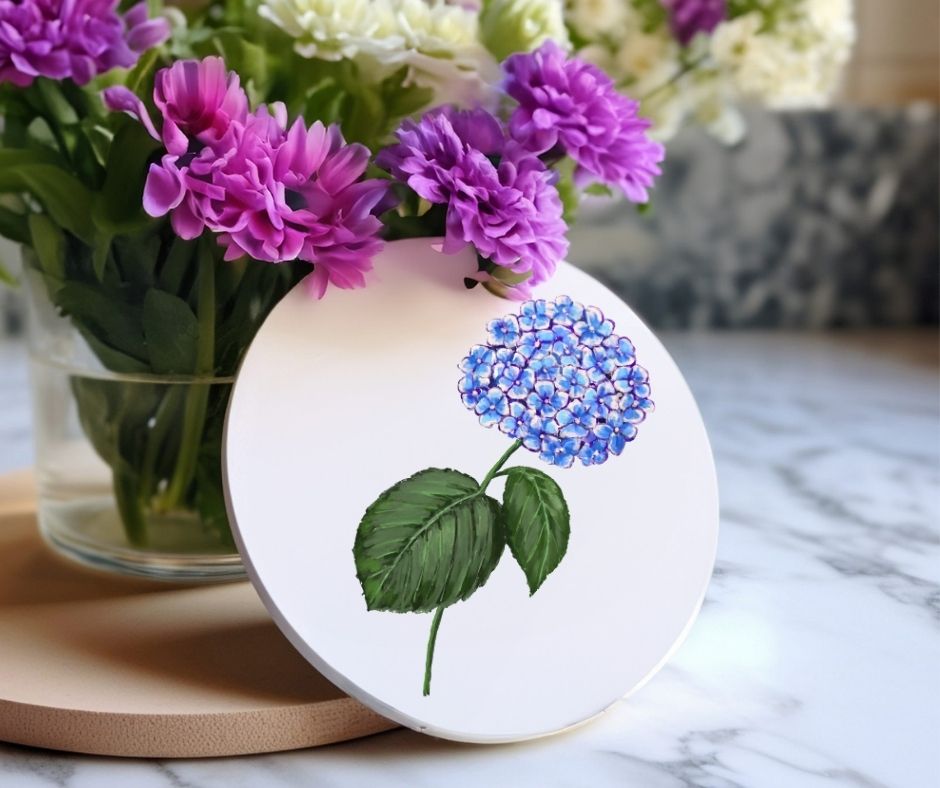 Hydrangea Ceramic Coaster - MerikaArt