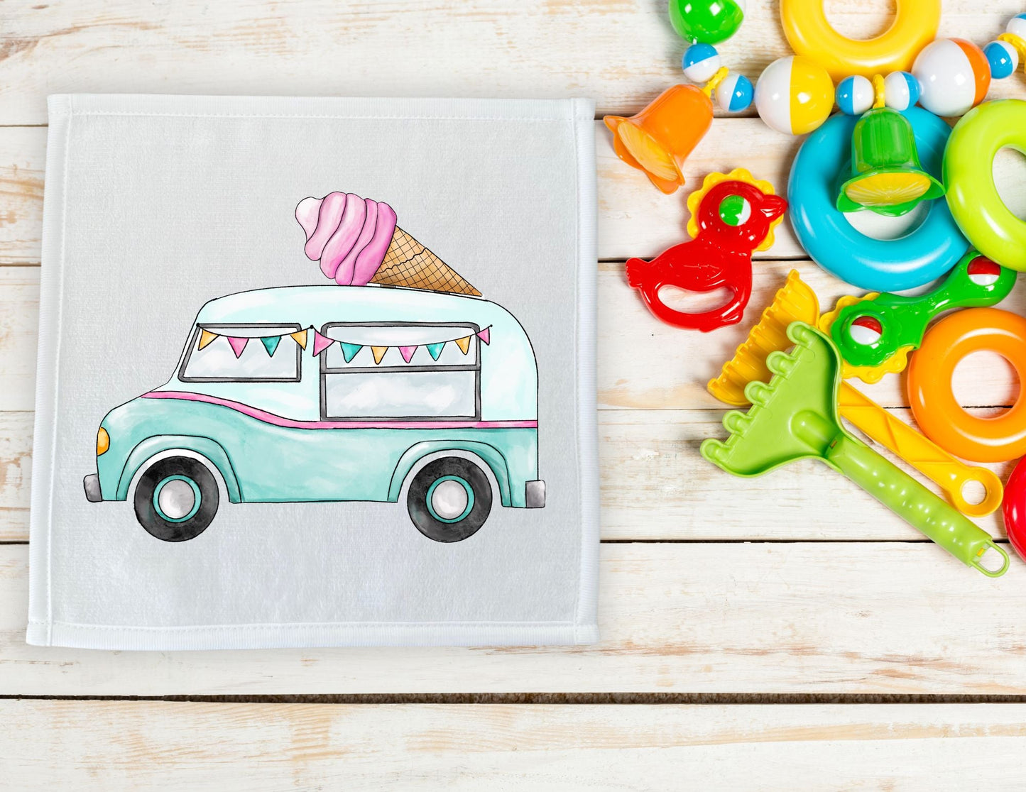 Ice Cream Truck Washcloth - MerikaArt