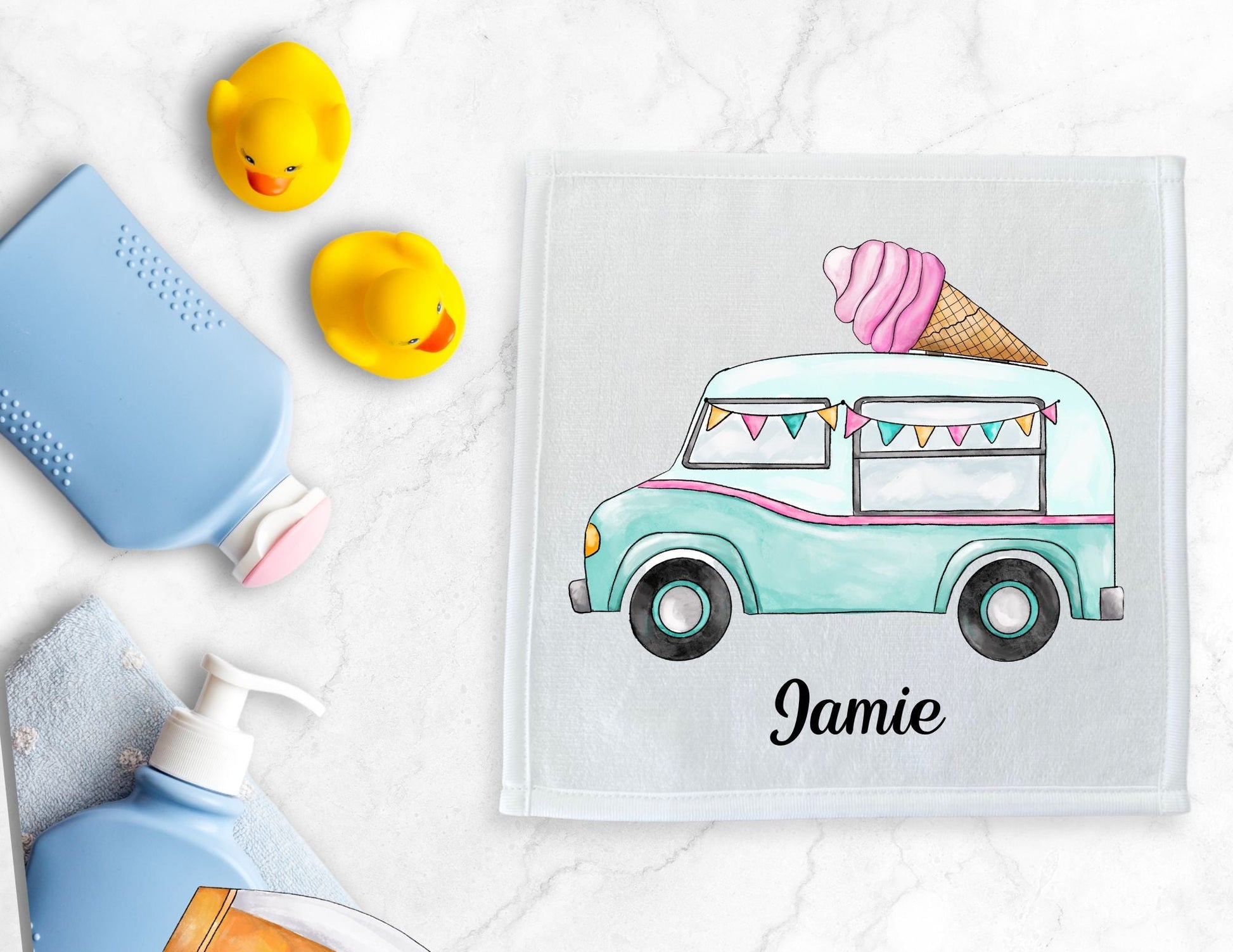 Ice Cream Truck Washcloth - MerikaArt