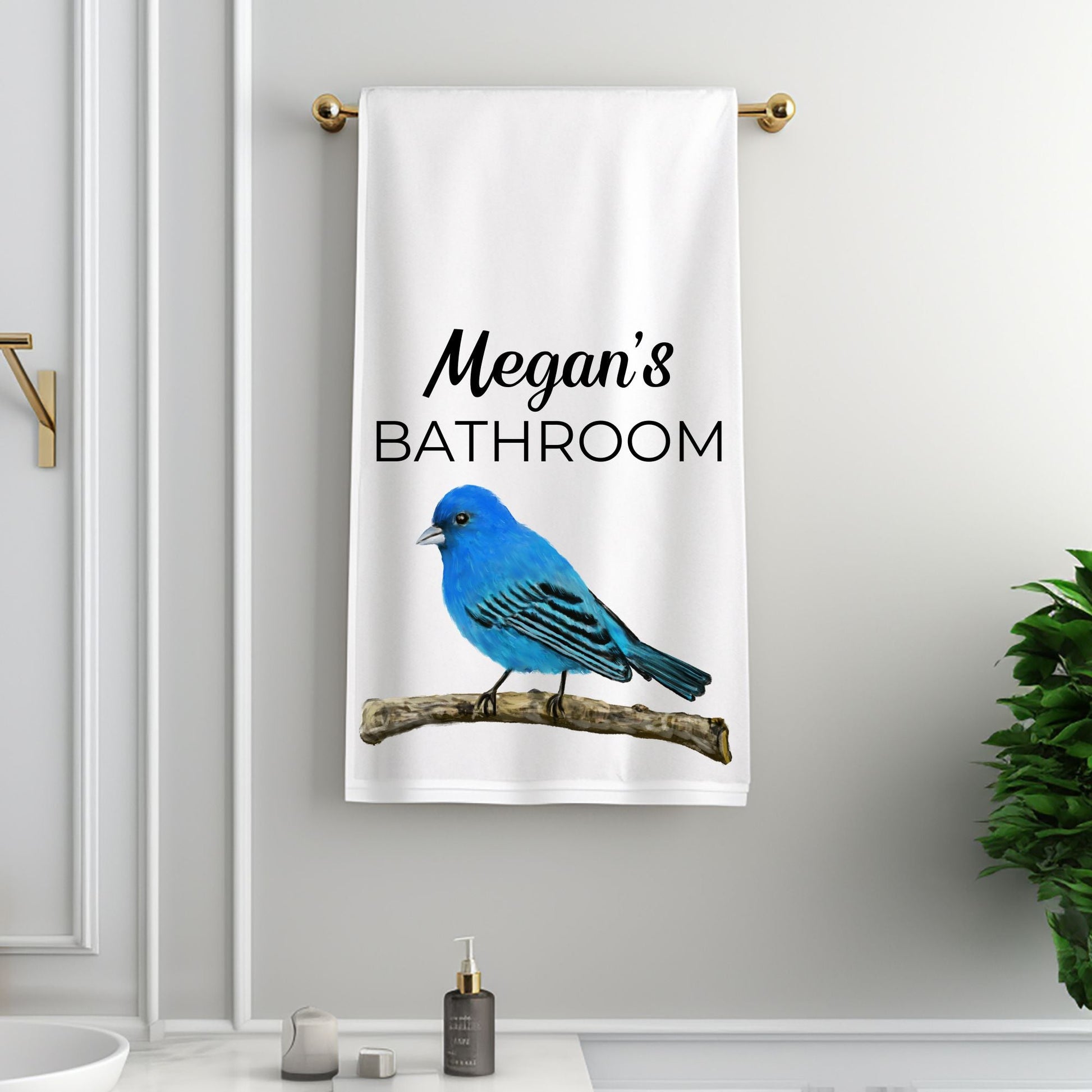 Indigo Bunting Bird Bathroom Towel - MerikaArt