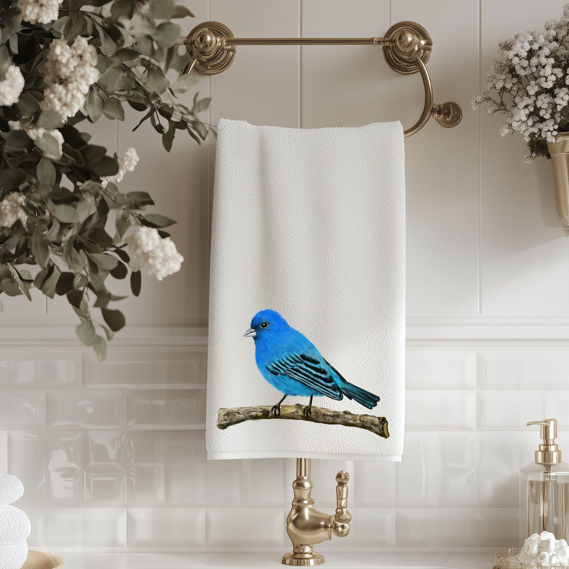 Indigo Bunting Bird Bathroom Towel - MerikaArt