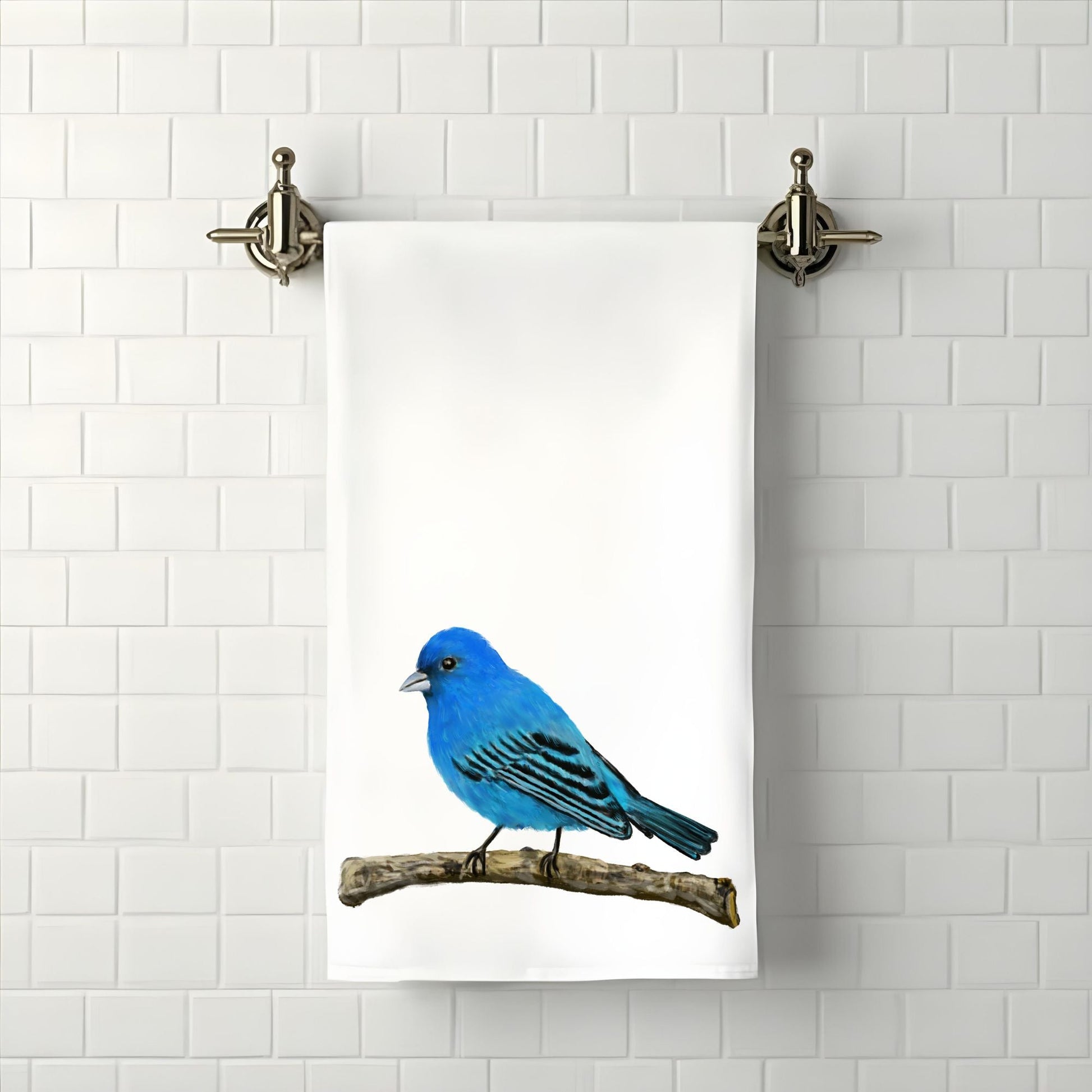 Indigo Bunting Bird Bathroom Towel - MerikaArt