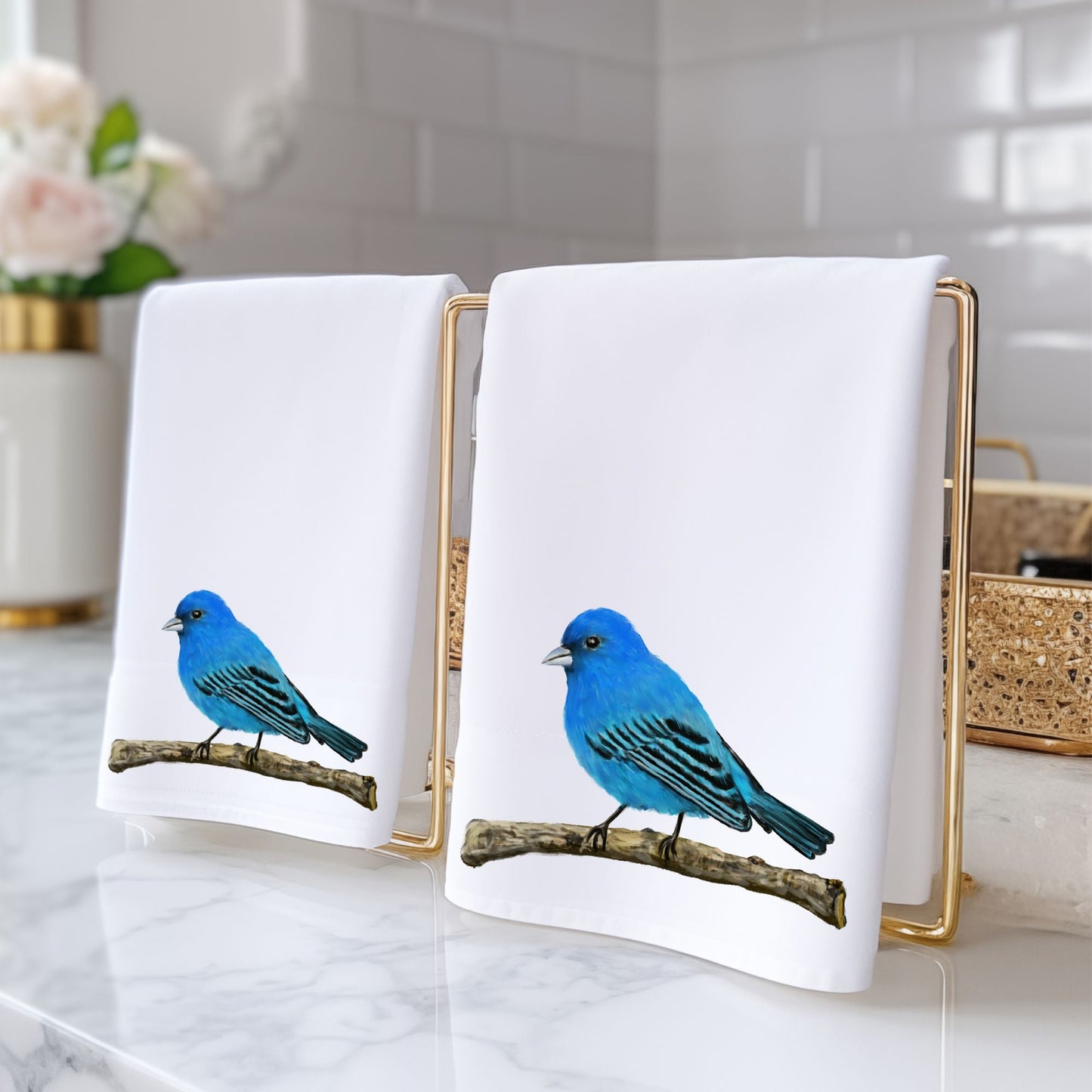 Indigo Bunting Bird Bathroom Towel - MerikaArt