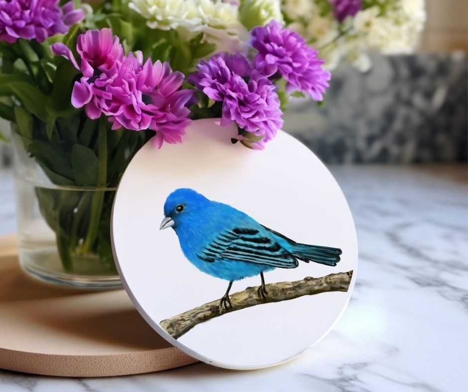 Indigo Bunting Ceramic Coaster - MerikaArt