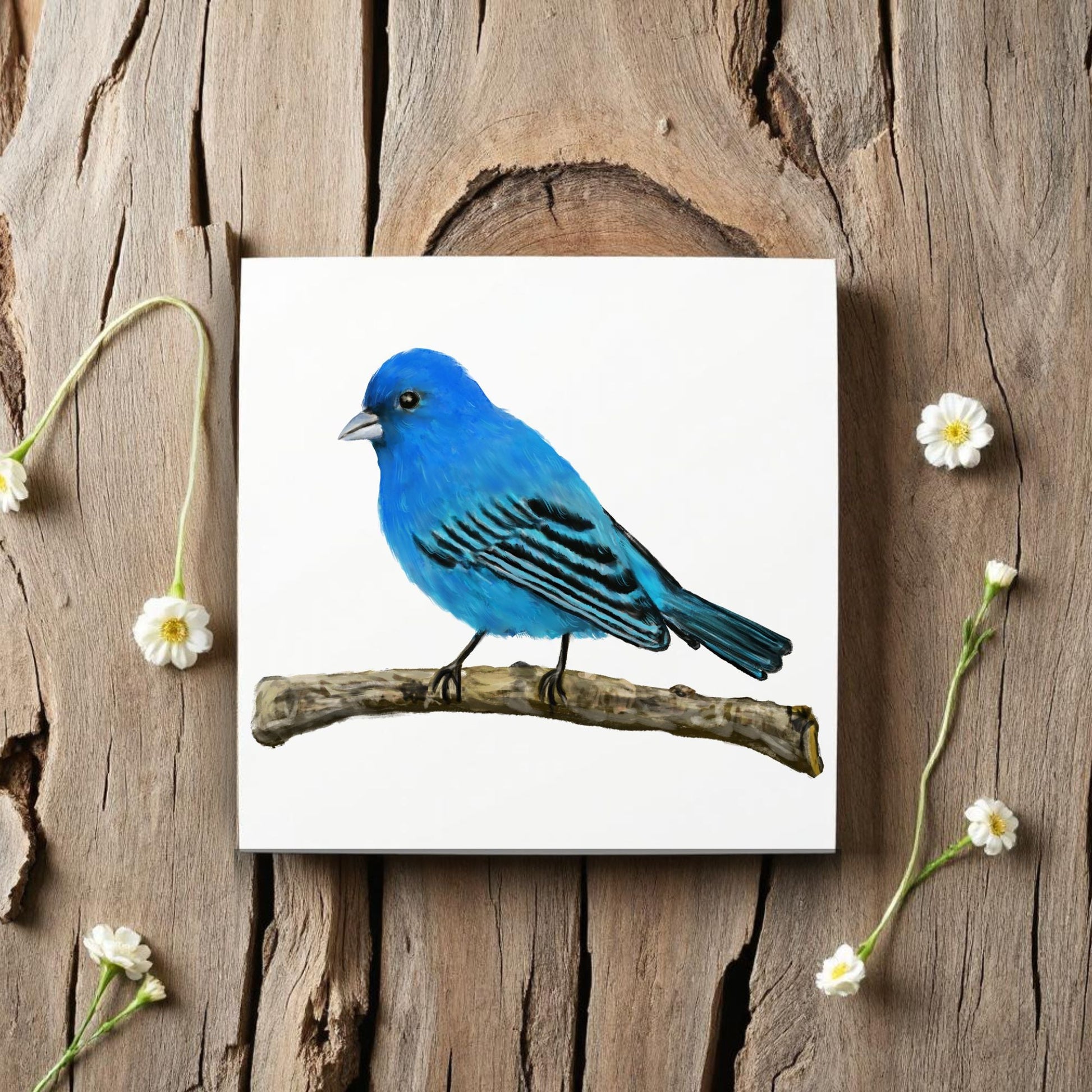 Indigo Bunting Ceramic Tile - MerikaArt
