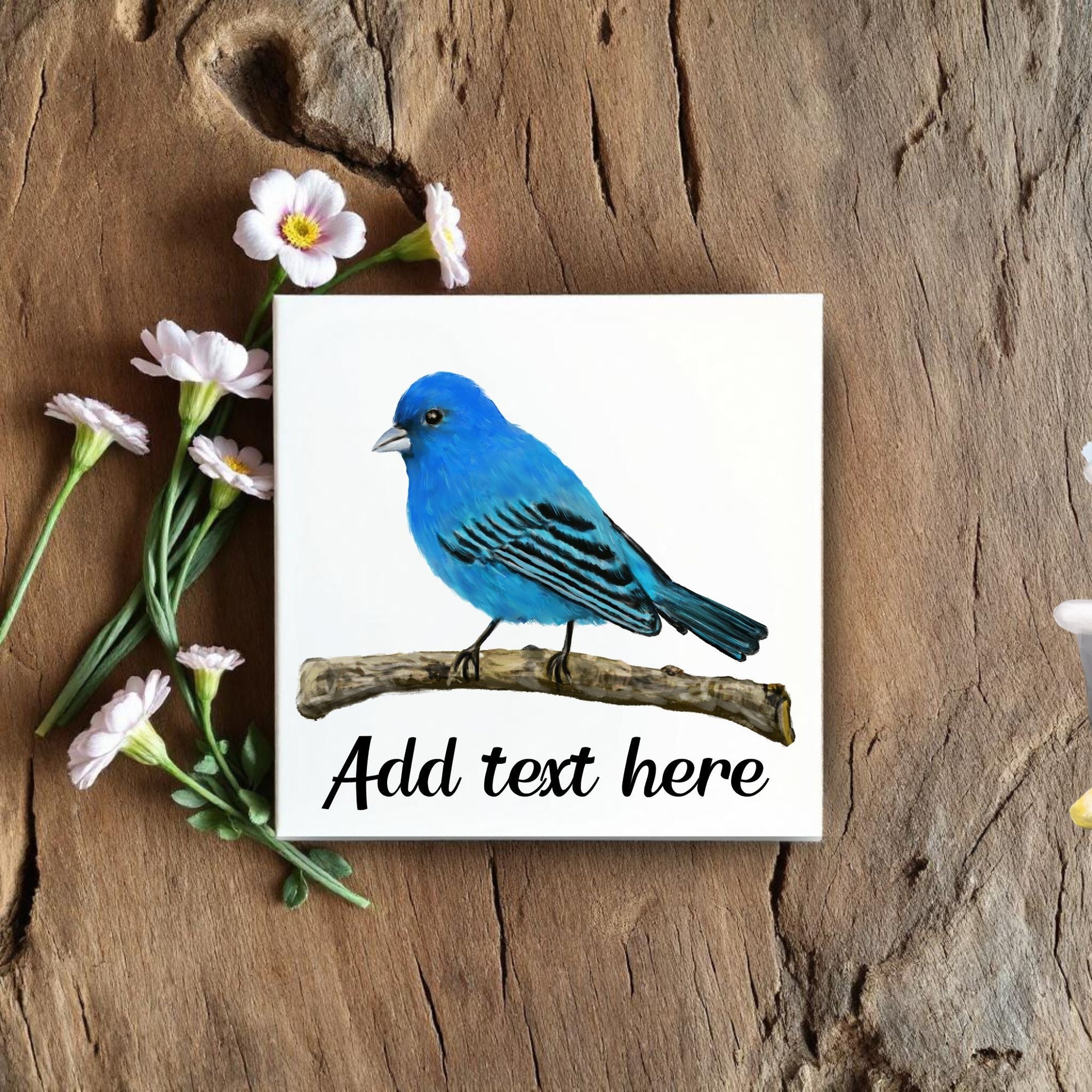 Indigo Bunting Ceramic Tile - MerikaArt