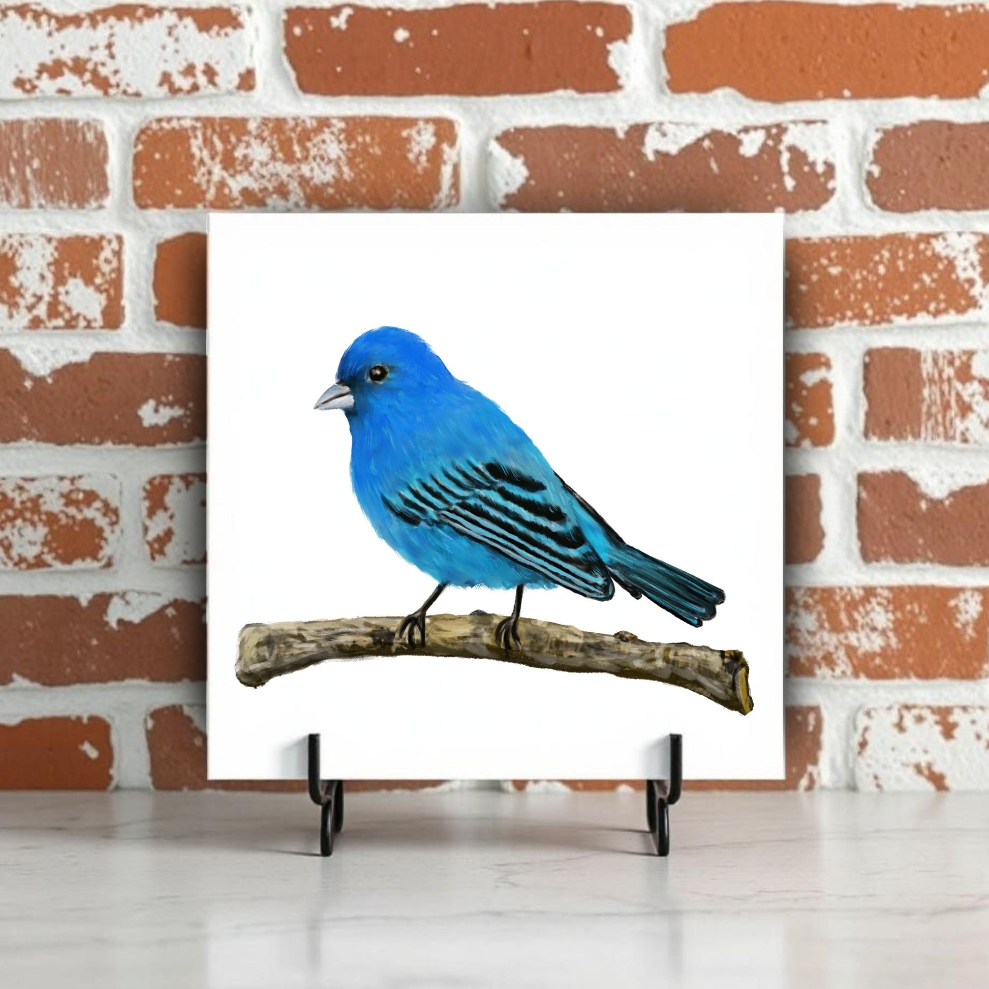 Indigo Bunting Ceramic Tile - MerikaArt
