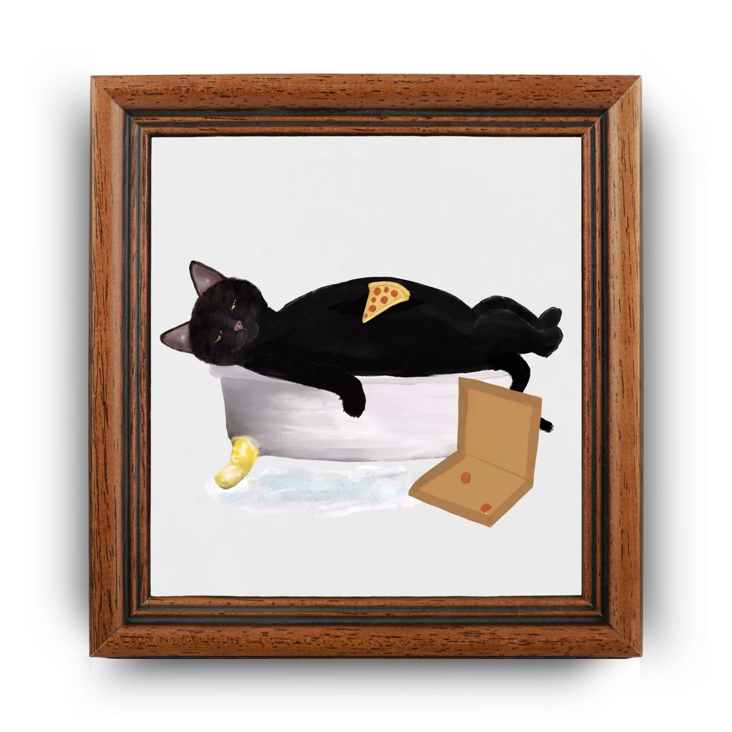 Lazy Cat with Pizza Ceramic Tile - MerikaArt