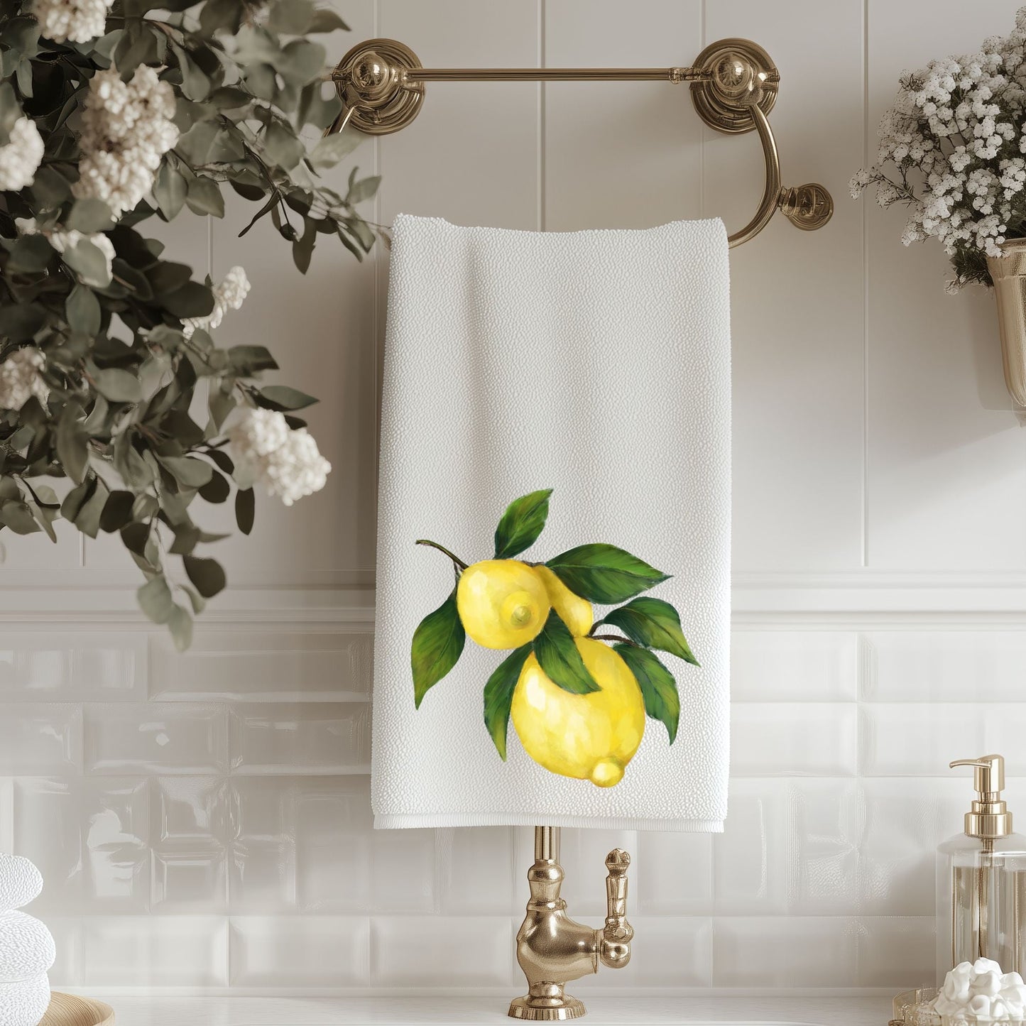 Lemon Branch Bathroom Towel - MerikaArt