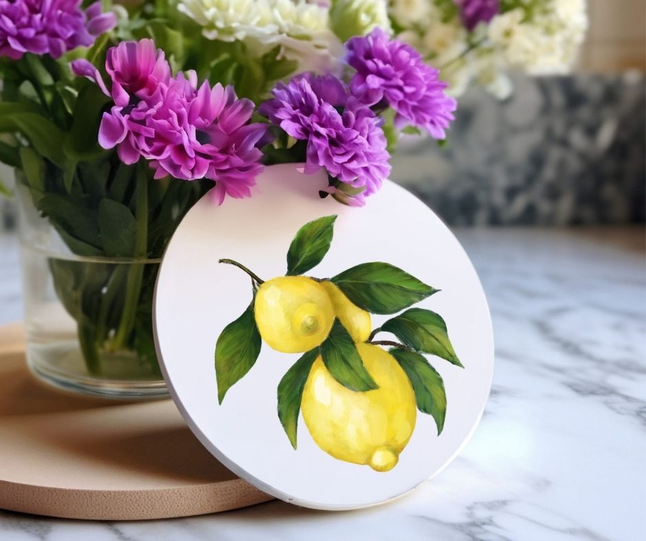 Lemon Branch Ceramic Coaster - MerikaArt