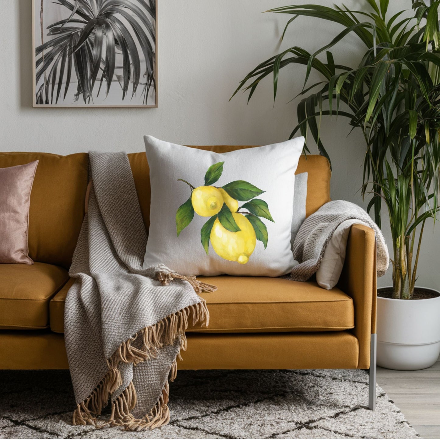 Lemon Branch Pillow - MerikaArt