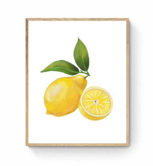 Lemon Print, Fresh Lemons Wall Art, Kitchen Wall Hanging, Dining Room Decor, Citrus Painting, Fruit Illustration, Farmhouse Wall Decor - MerikaArt