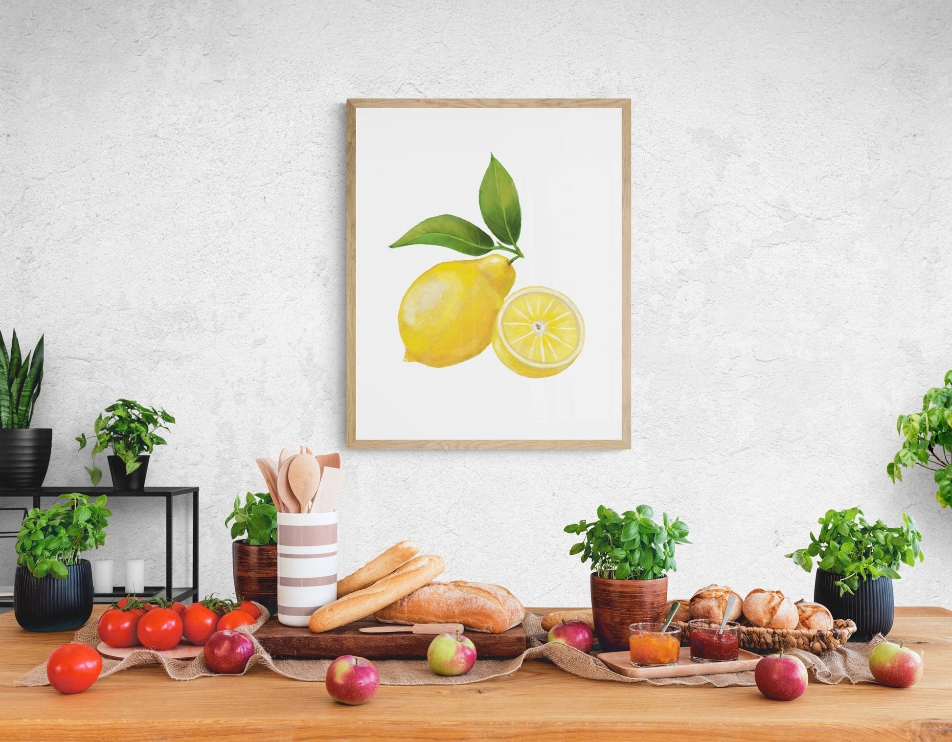Lemon Print, Fresh Lemons Wall Art, Kitchen Wall Hanging, Dining Room Decor, Citrus Painting, Fruit Illustration, Farmhouse Wall Decor - MerikaArt