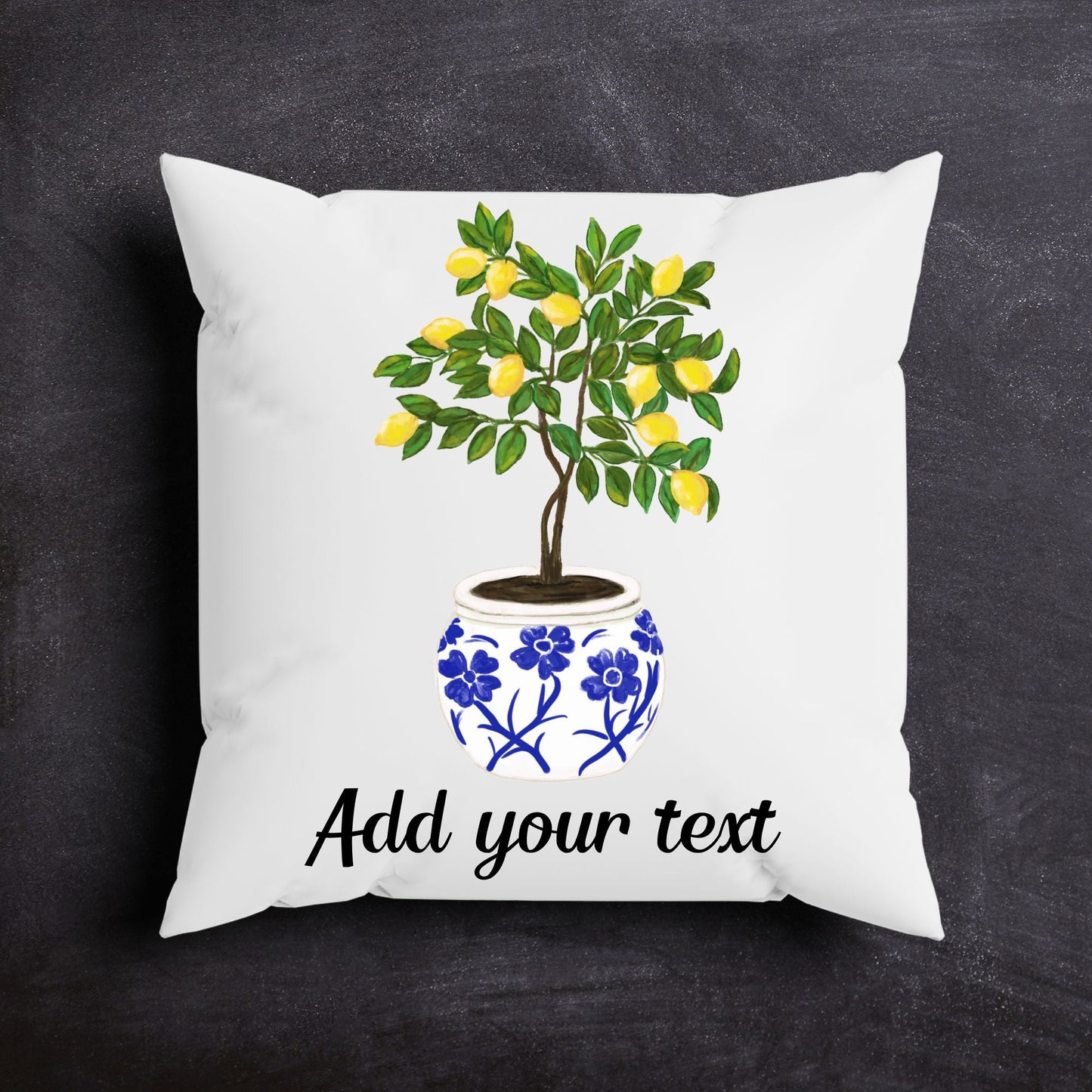 Lemon Tree Pillow with Blue Pot - MerikaArt