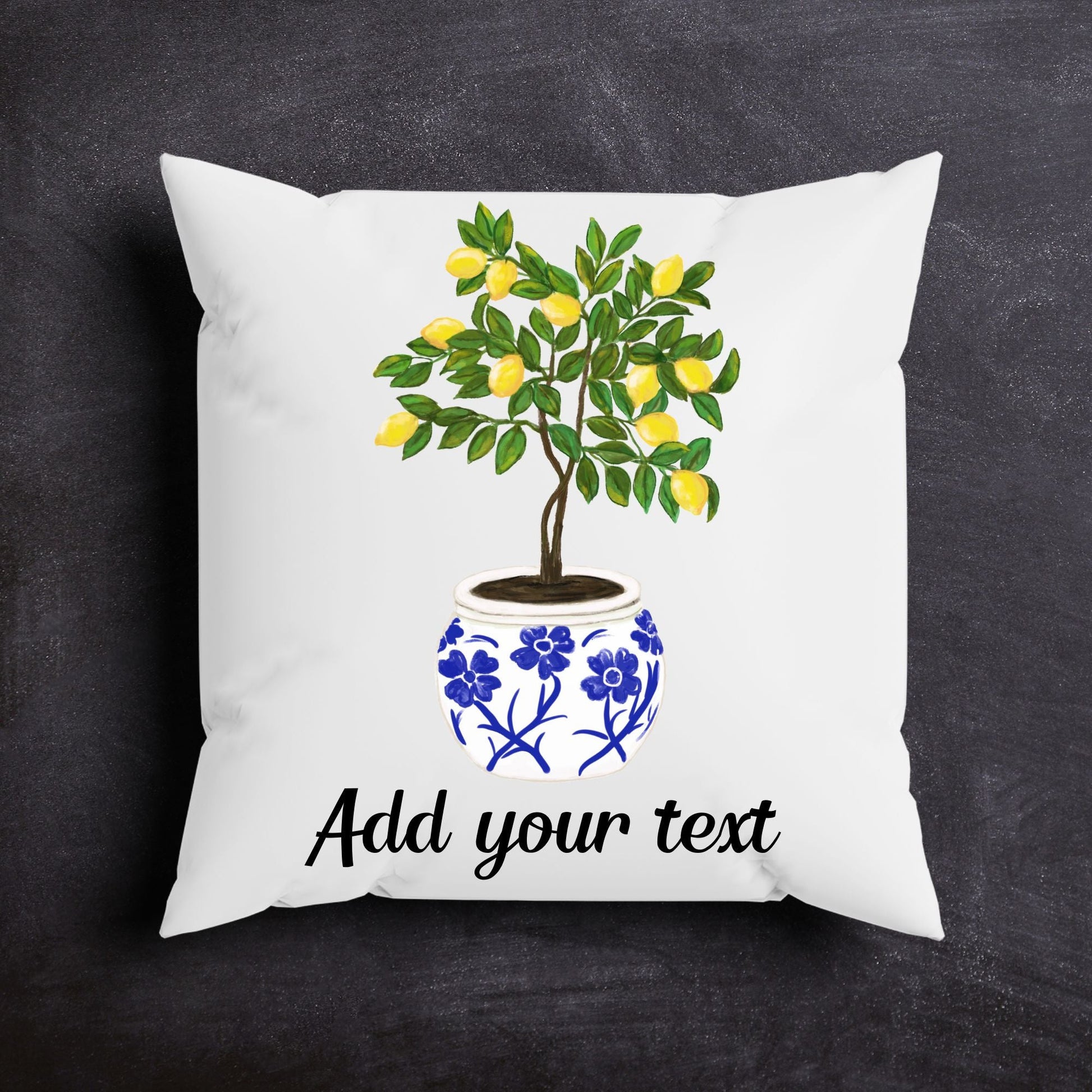 Lemon Tree Pillow with Blue Pot - MerikaArt