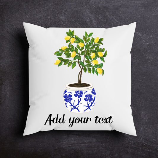 Lemon Tree Pillow with Blue Pot - MerikaArt