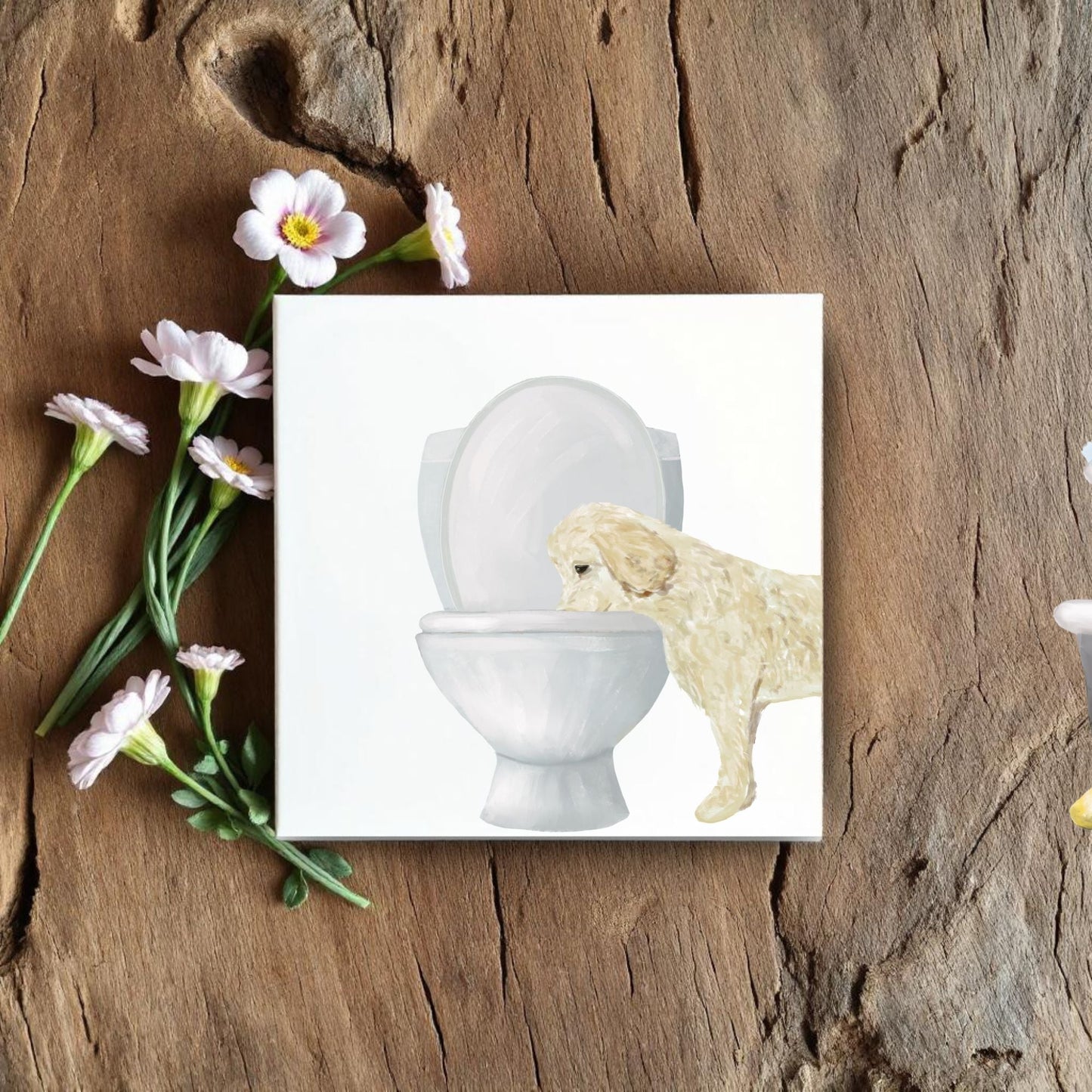 Light Cream Dog Ceramic Tile - MerikaArt