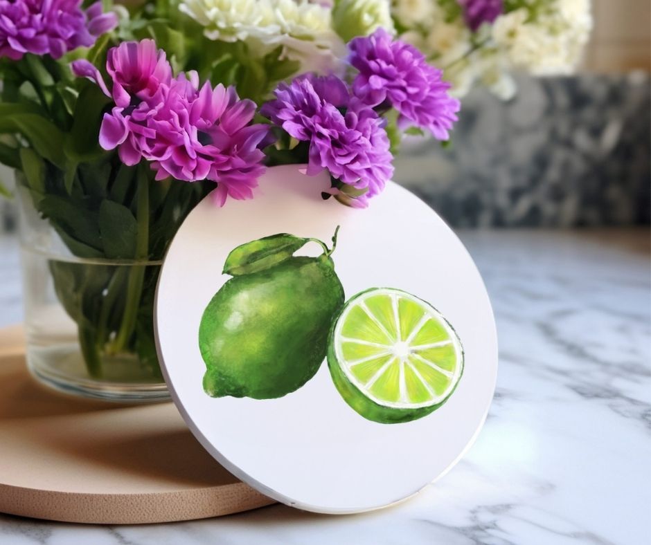 Lime Ceramic Coaster - MerikaArt