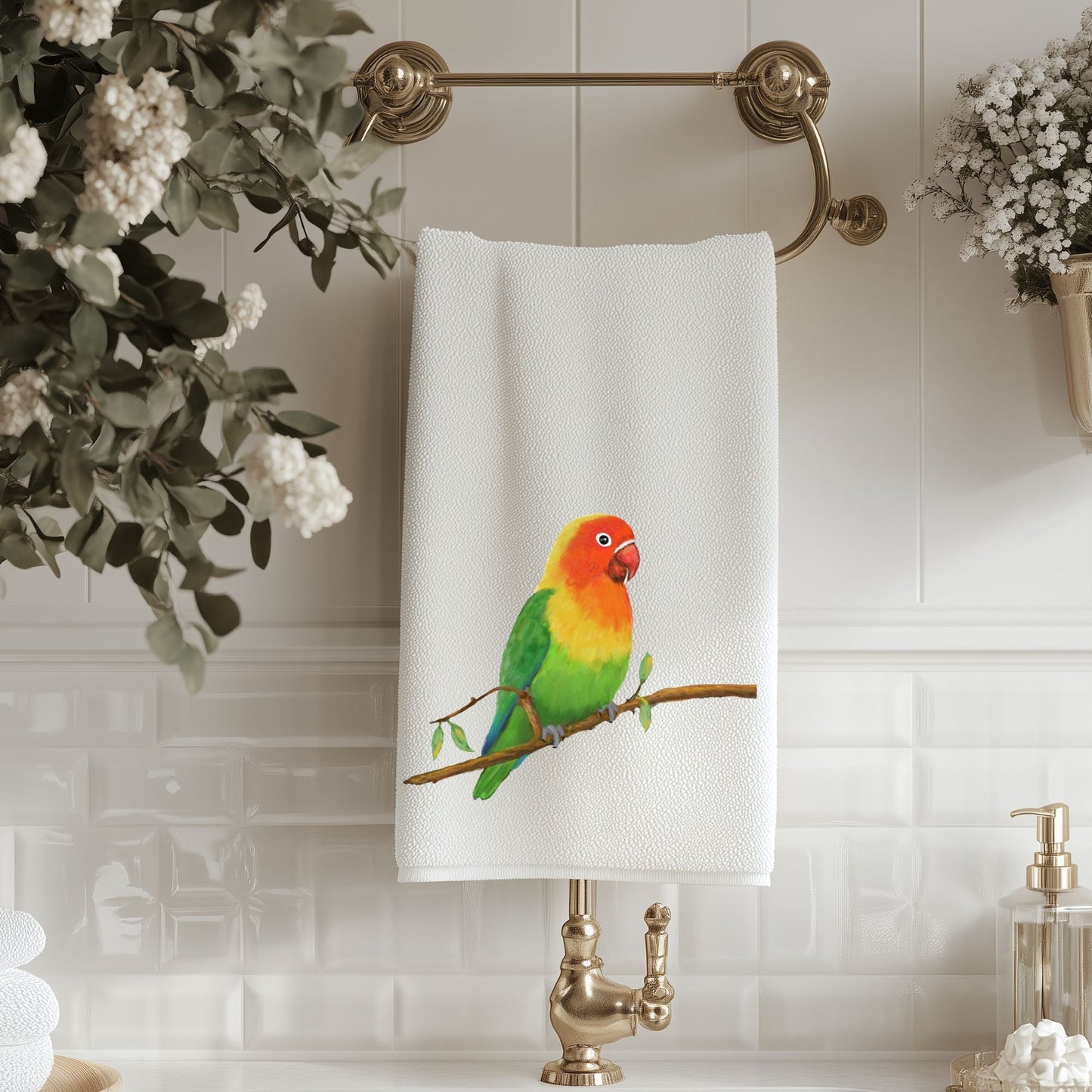 Lovebird Bathroom Towel - MerikaArt