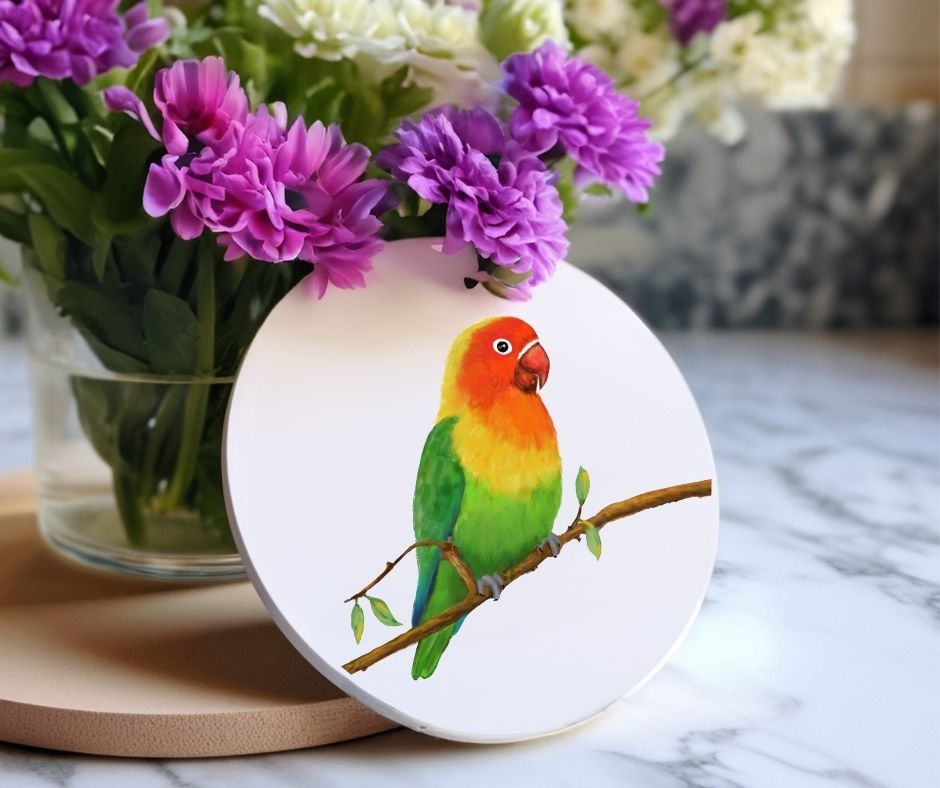 Lovebird Ceramic Coaster - MerikaArt